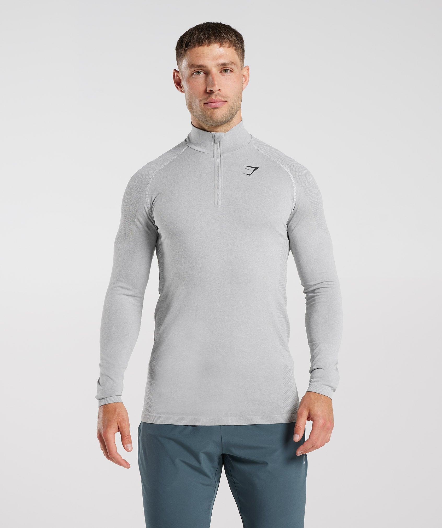 Vital Seamless 1/4 Zip in Light Grey/Smokey Grey