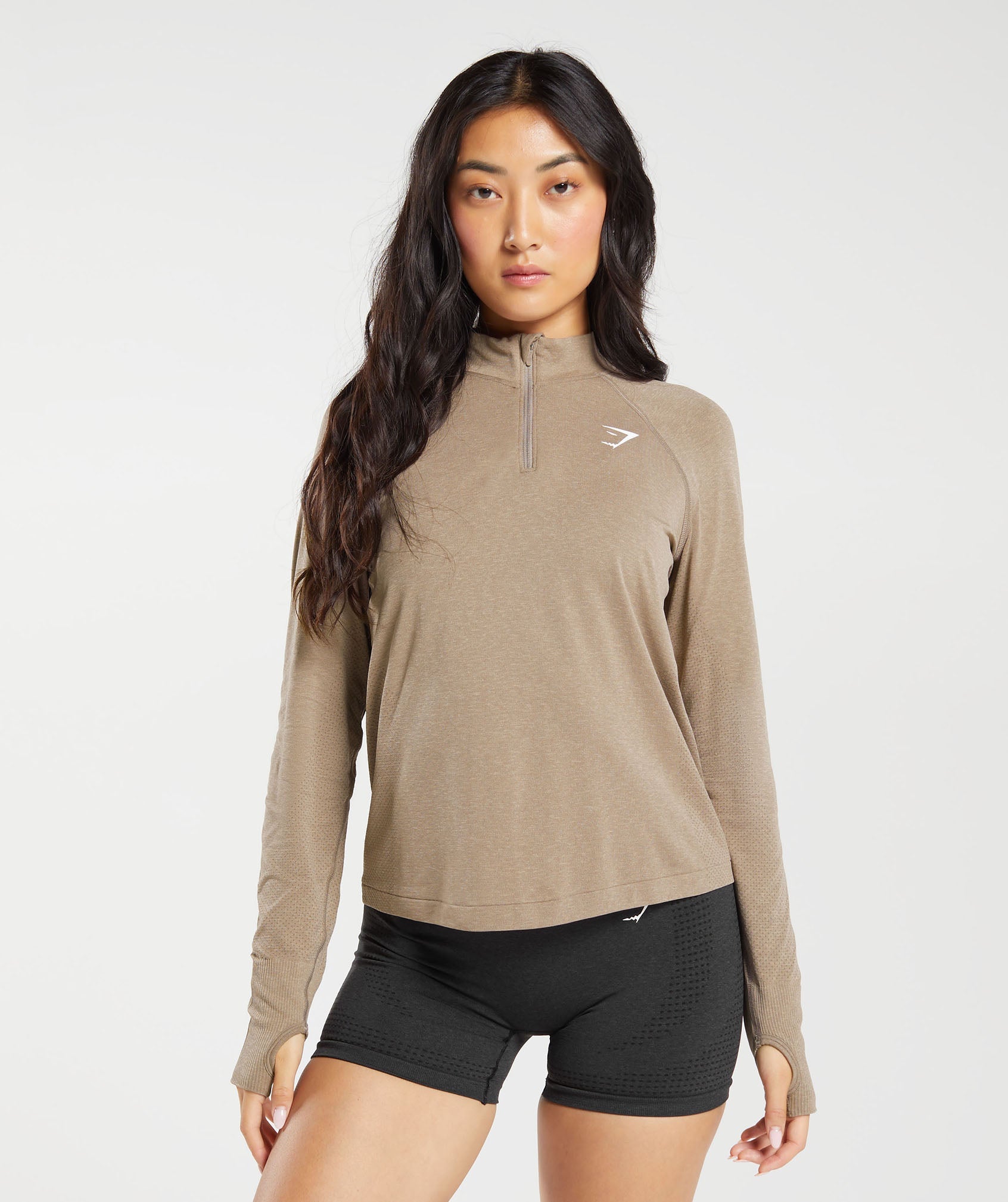 Vital Seamless 2.0 1/4 Zip Pullover in Vanilla Brown Marl