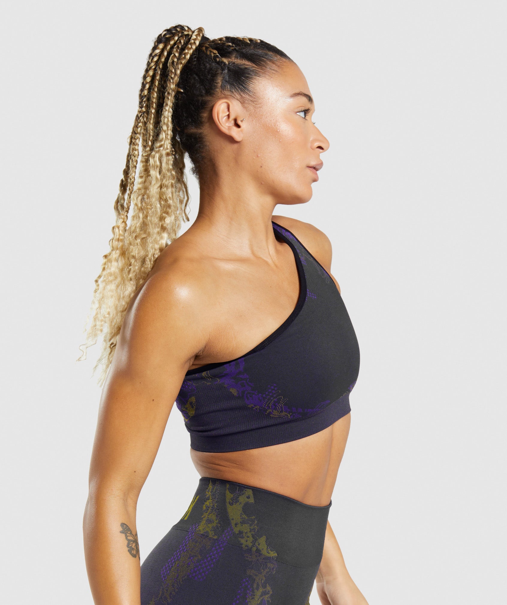 WTFlex Seamless One Shoulder Sports Bra in Black/Neptune Purple/Reactive Green - view 3