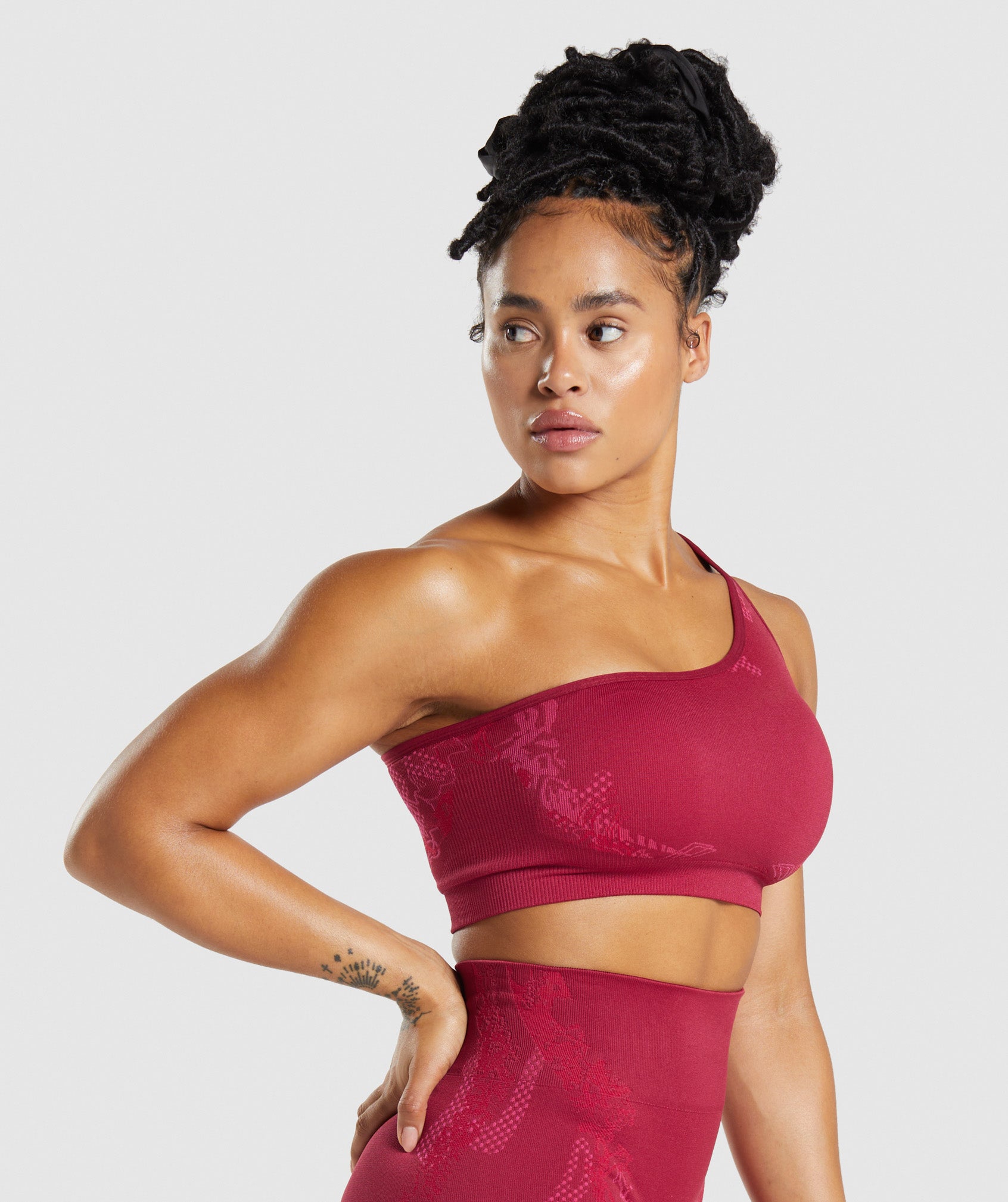 WTFlex Seamless One Shoulder Sports Bra in Currant Pink/Fluo Fuchsia/Magenta Pink - view 3