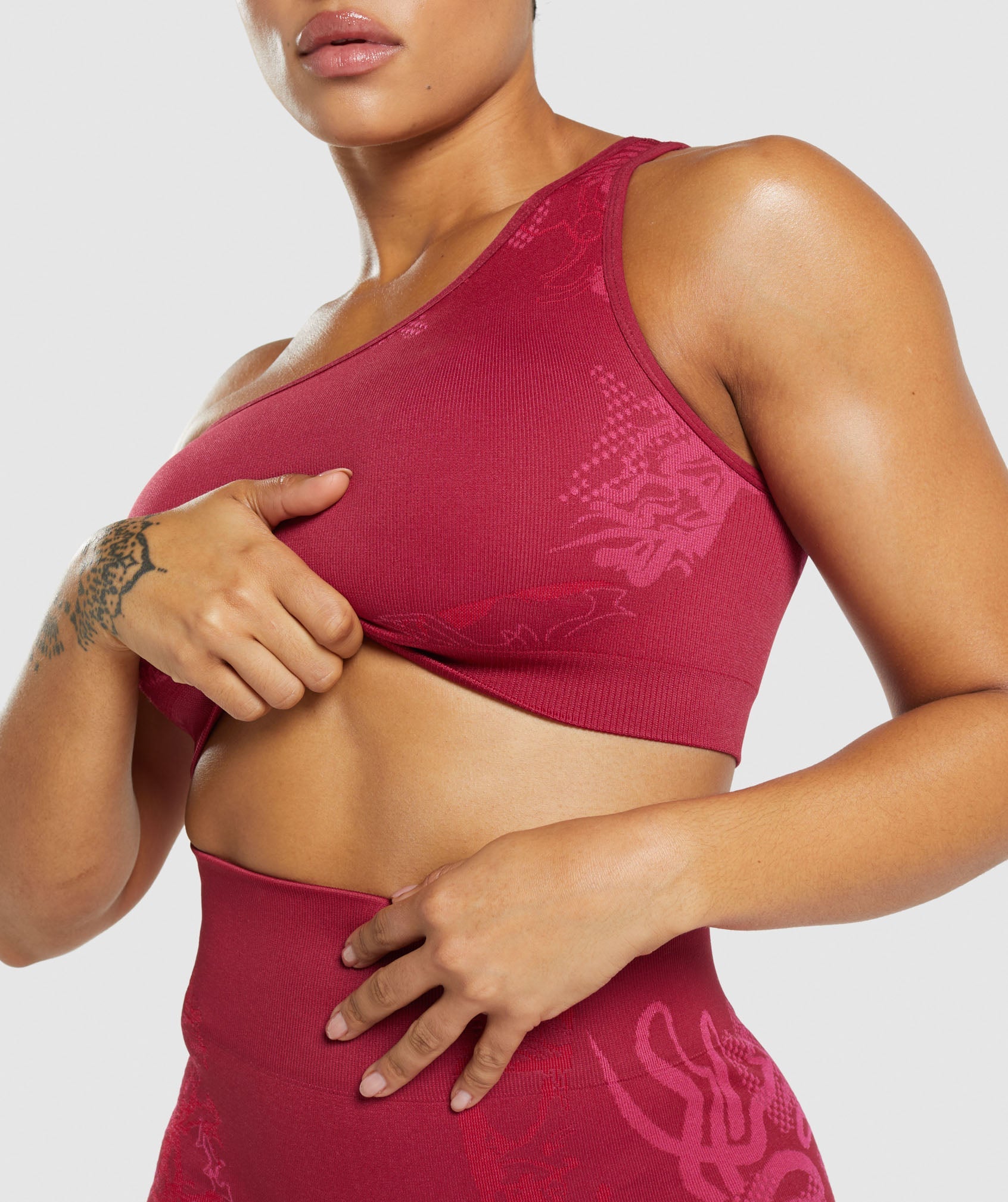 WTFlex Seamless One Shoulder Sports Bra in Currant Pink/Fluo Fuchsia/Magenta Pink - view 6