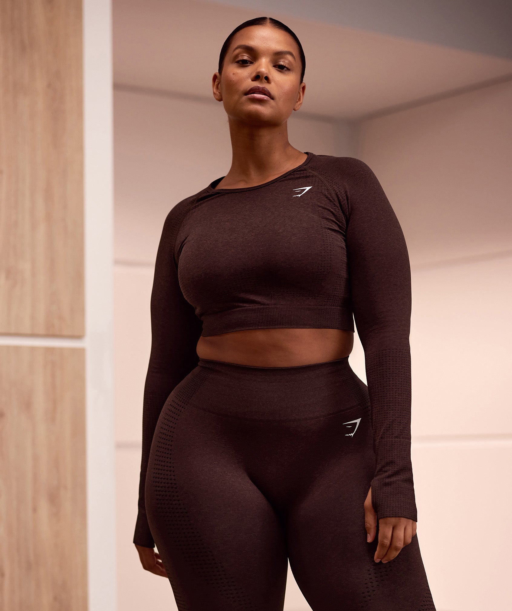 Vital Seamless 2.0 Crop Top in Cherry Brown Marl - view 1