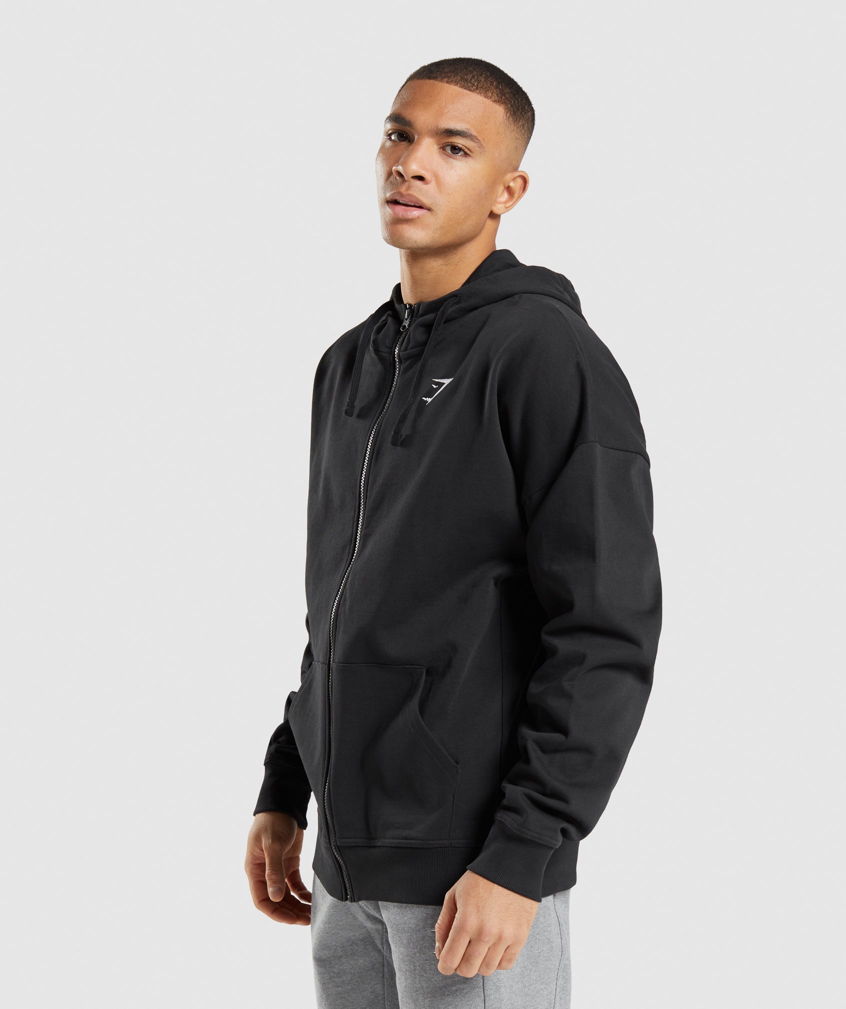 Essential Oversized Zip Up Hoodie in Black - view 3