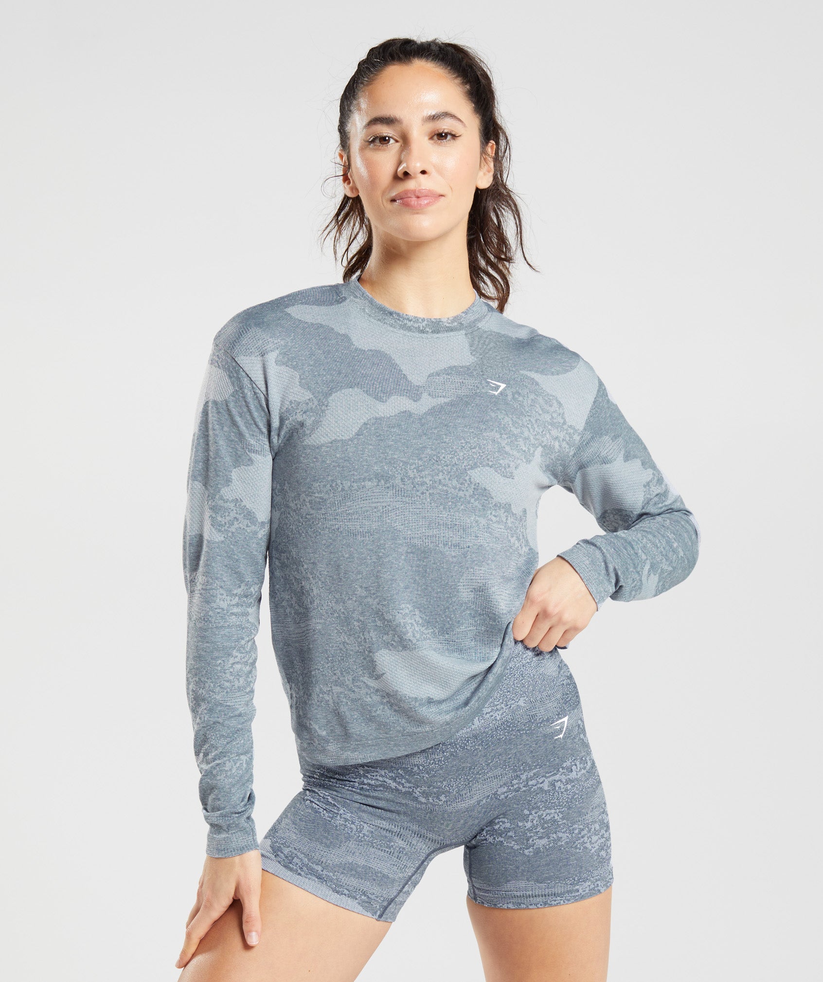 Adapt Camo Seamless Long Sleeve Top in River Stone Grey/Evening Blue - view 1