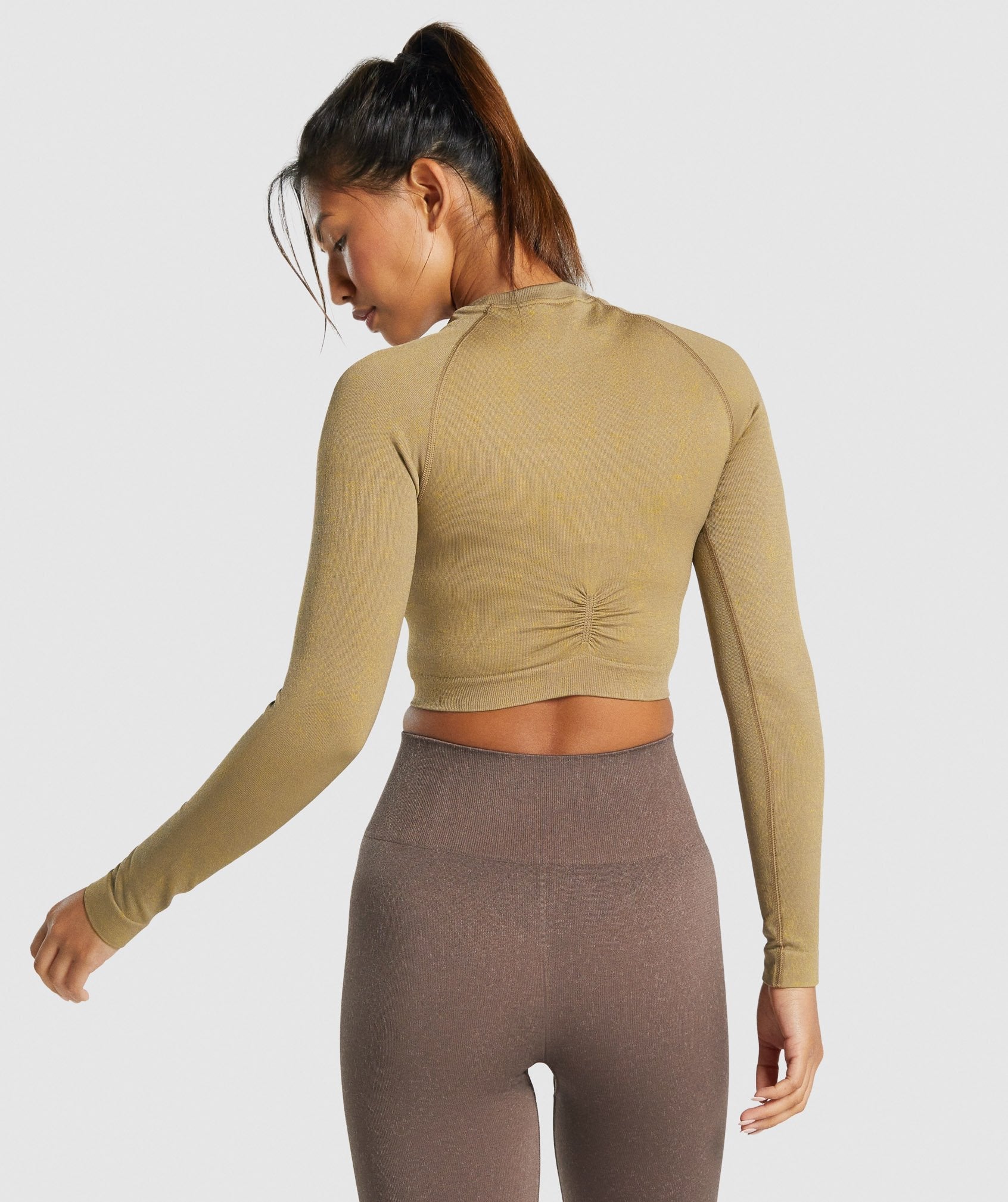 Adapt Fleck Seamless Long Sleeve Crop Top in Mineral | Light Brown - view 2