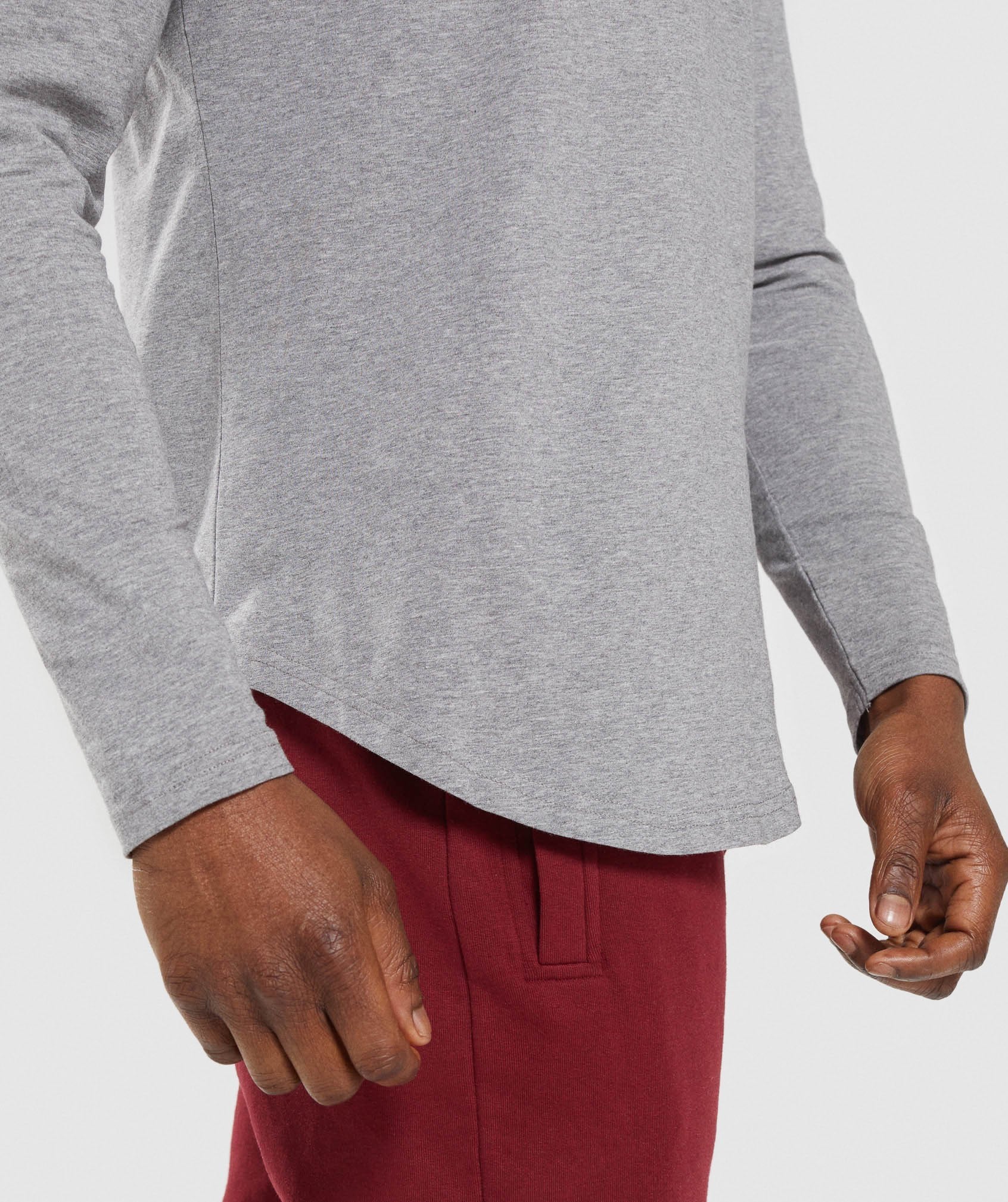 Block Long Sleeve T-Shirt in Grey Marl/White - view 4