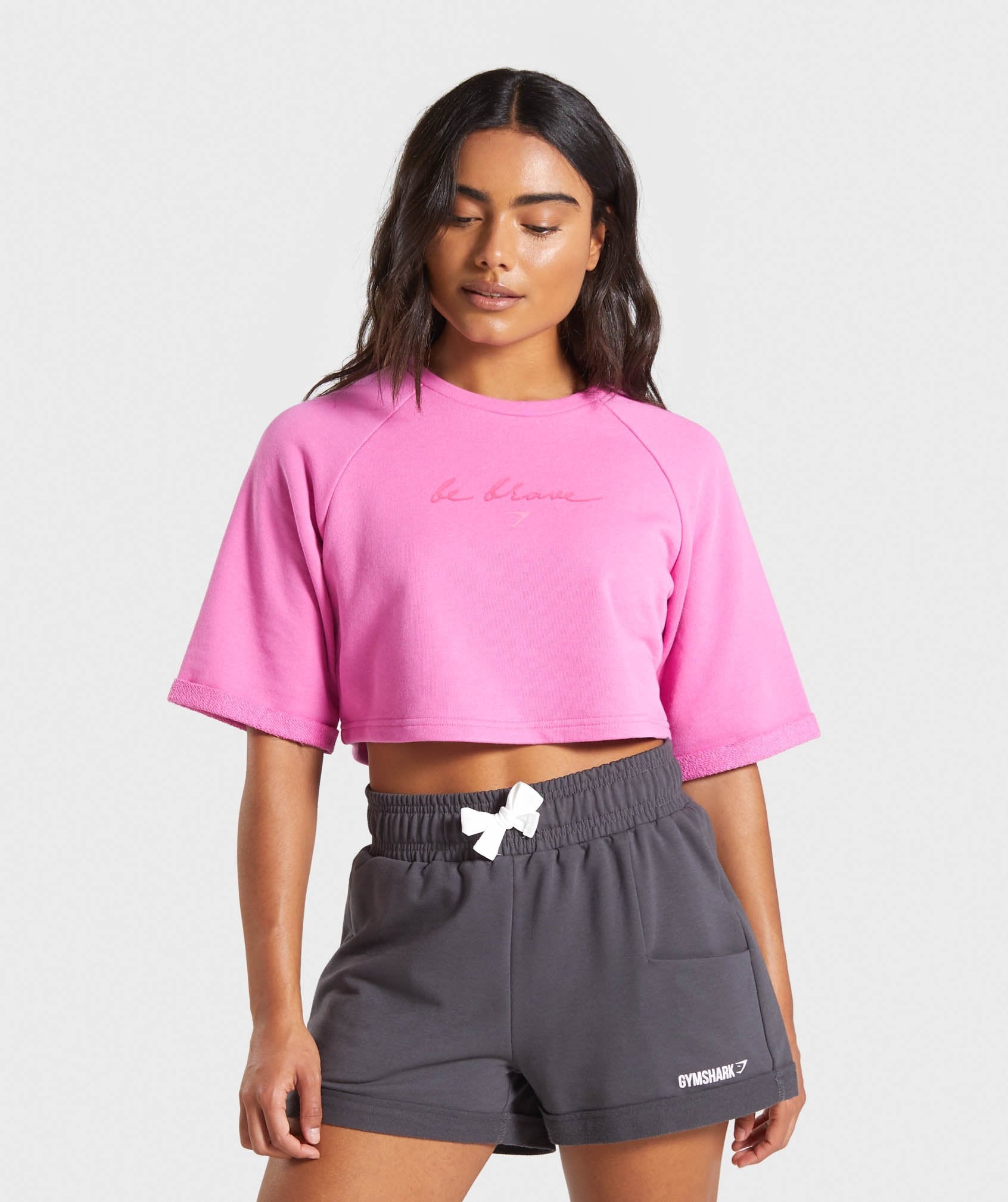 Be Brave Boxy Cropped Sweater in Pink - view 1