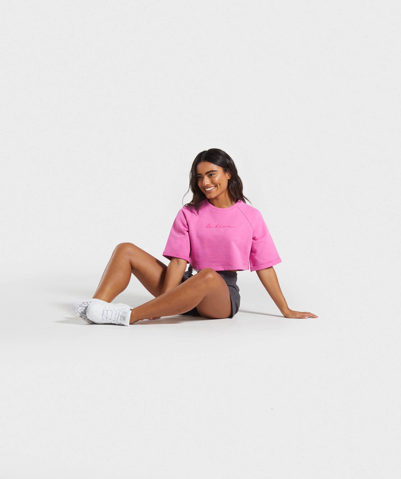 Be Brave Boxy Cropped Sweater in Pink - view 4