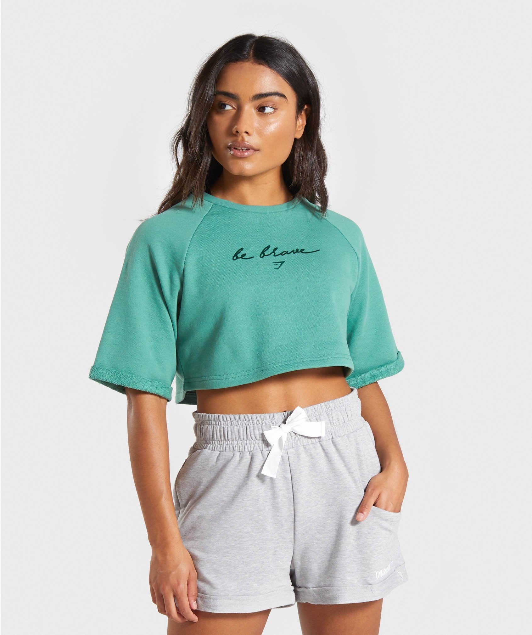 Be Brave Boxy Cropped Sweater in Green - view 1