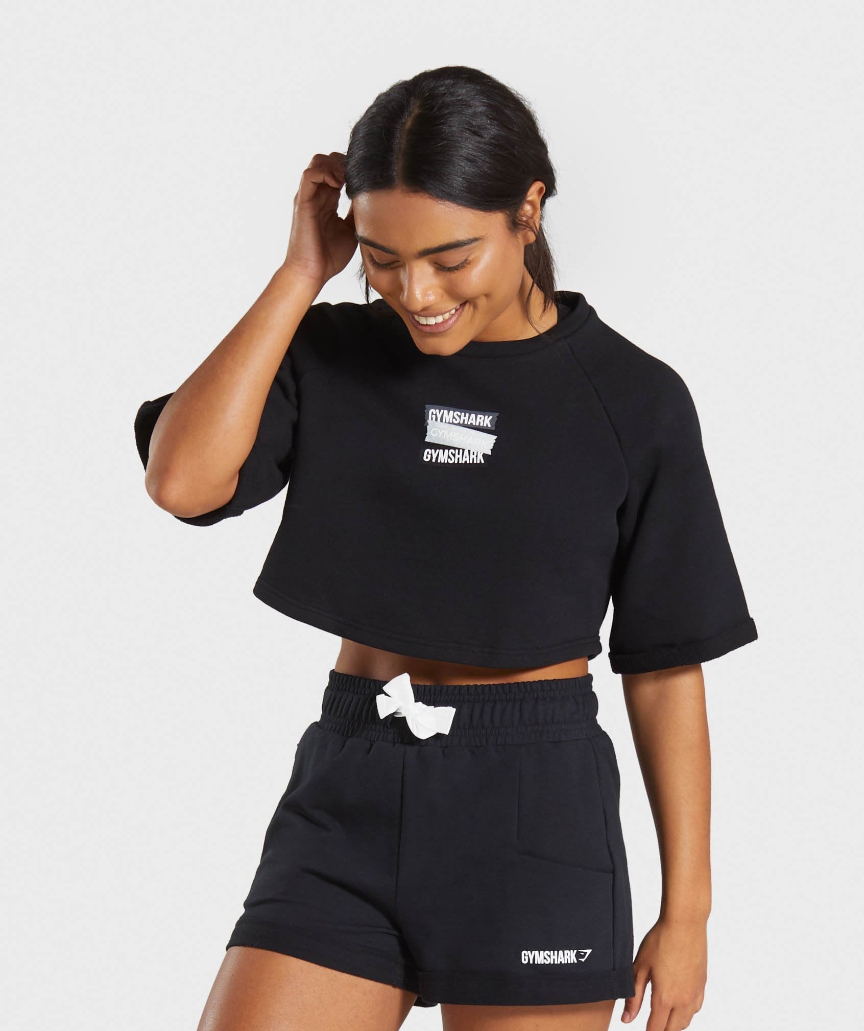 Branded Boxy Cropped Sweater in Black - view 1