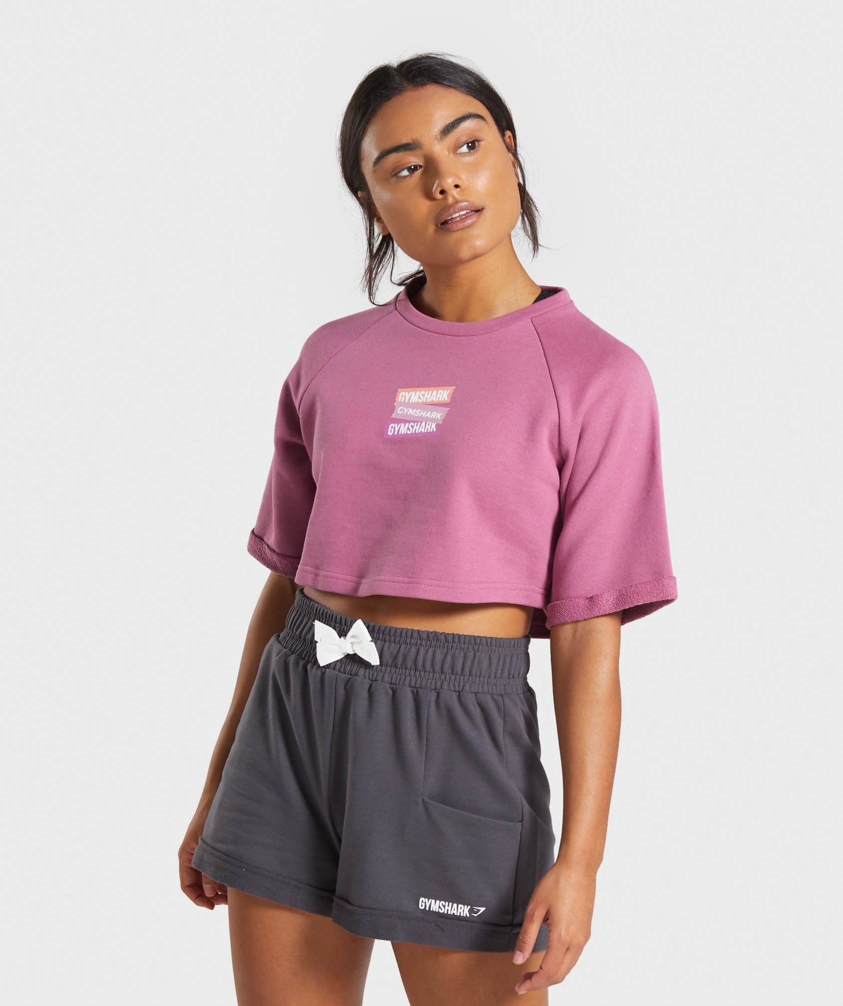Branded Boxy Cropped Sweater in Mauve - view 1