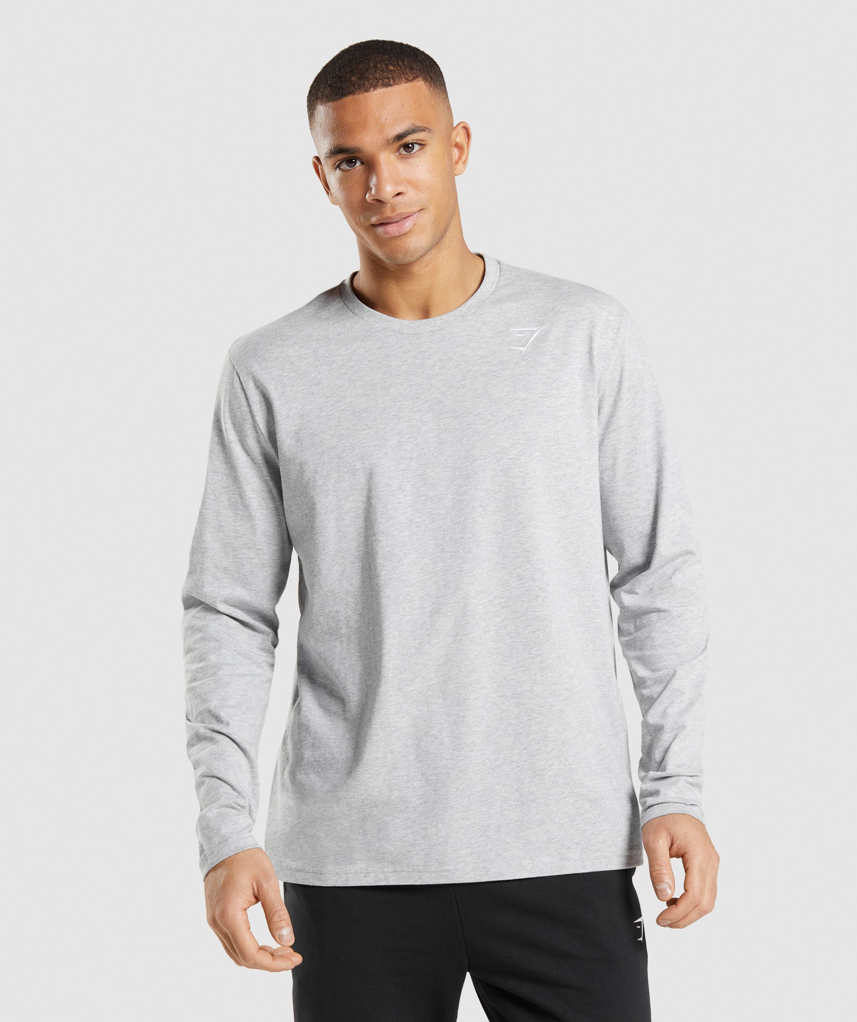 Crest Long Sleeve T-Shirt in Light Grey Core Marl - view 1