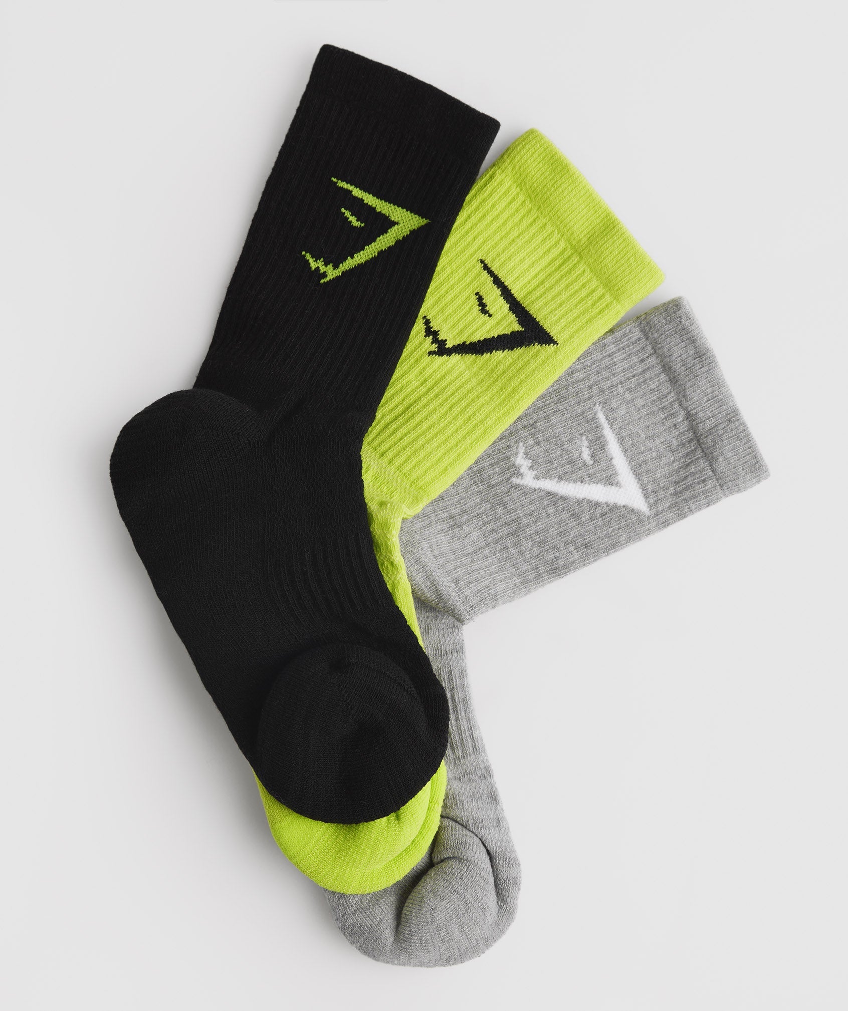 Crew Socks 3pk in Black/Light Grey Marl/Reactive Green - view 2