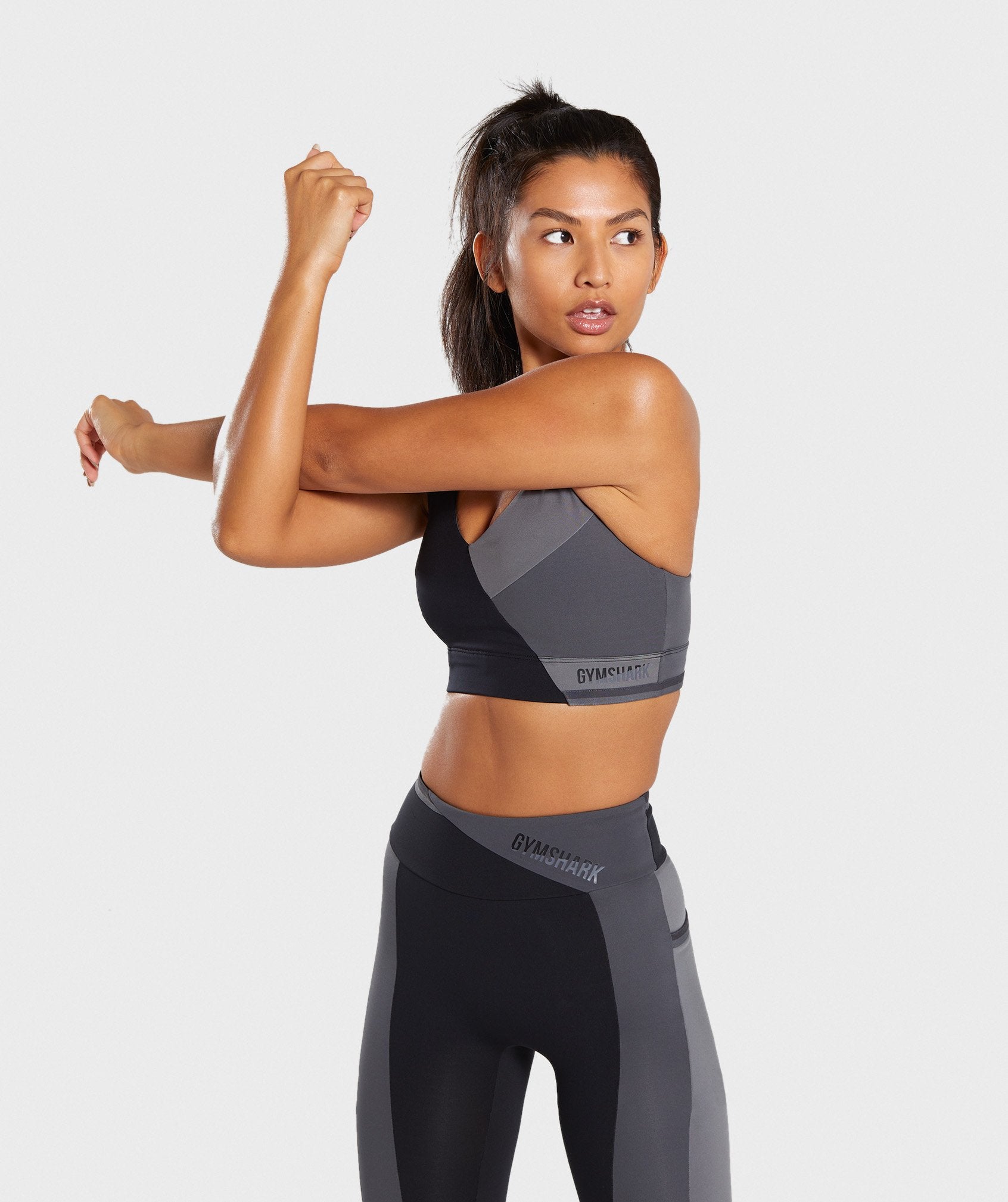 Colour Block Sports Bra in Black/Charcoal/Smokey Grey - view 3