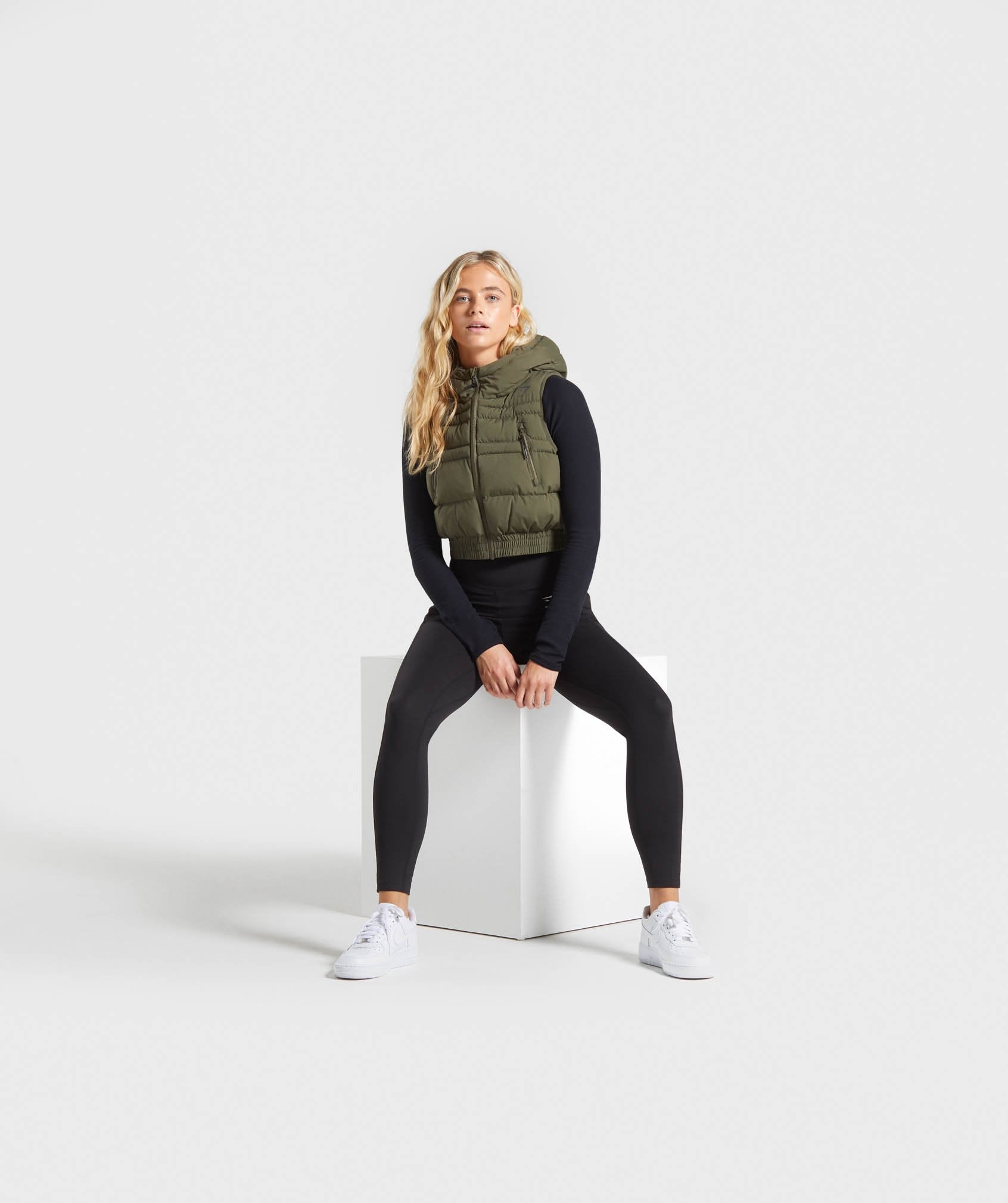 Essential Crop Gilet in Khaki - view 4