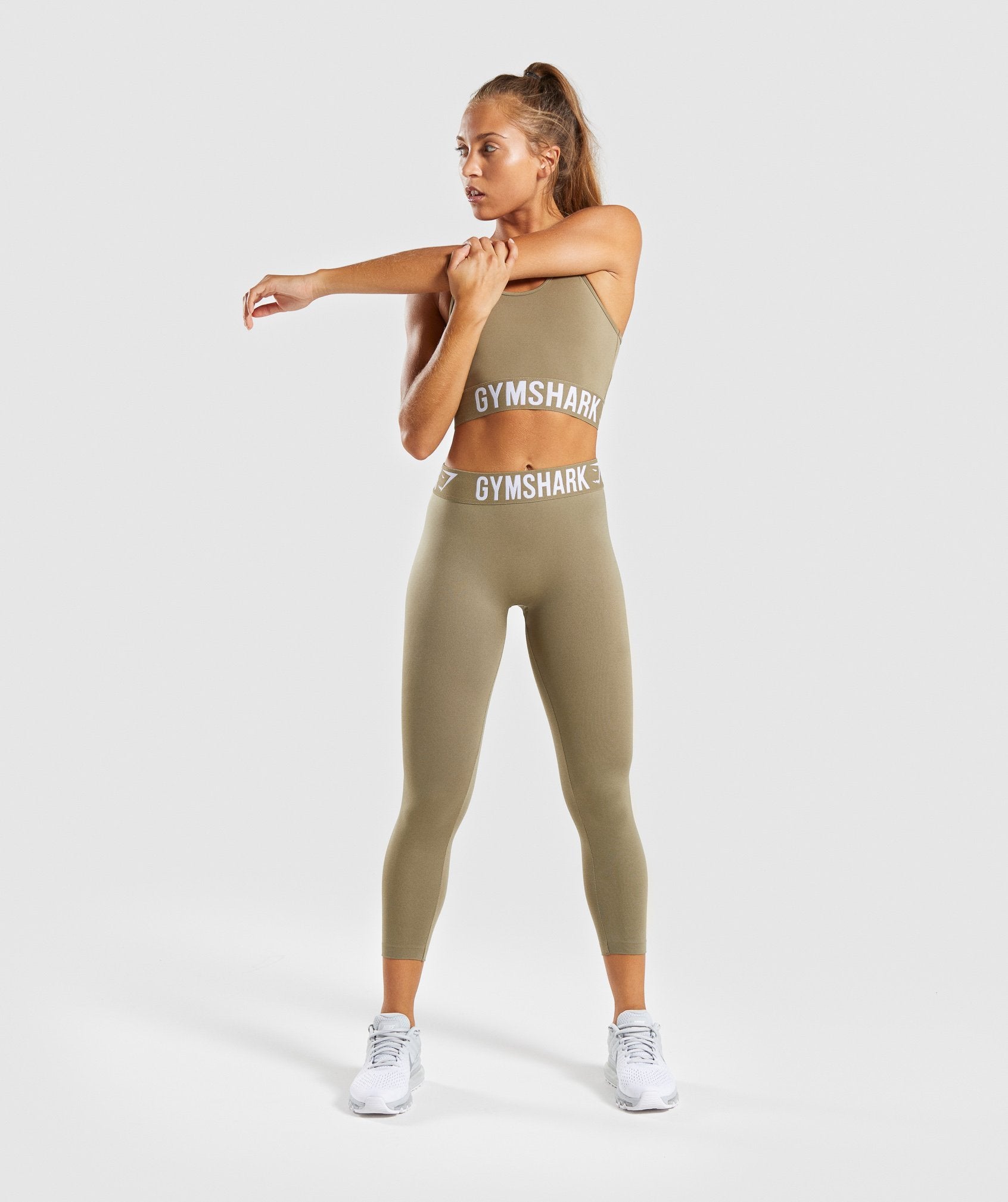 Fit Seamless Cropped Leggings in Washed Khaki/White - view 4
