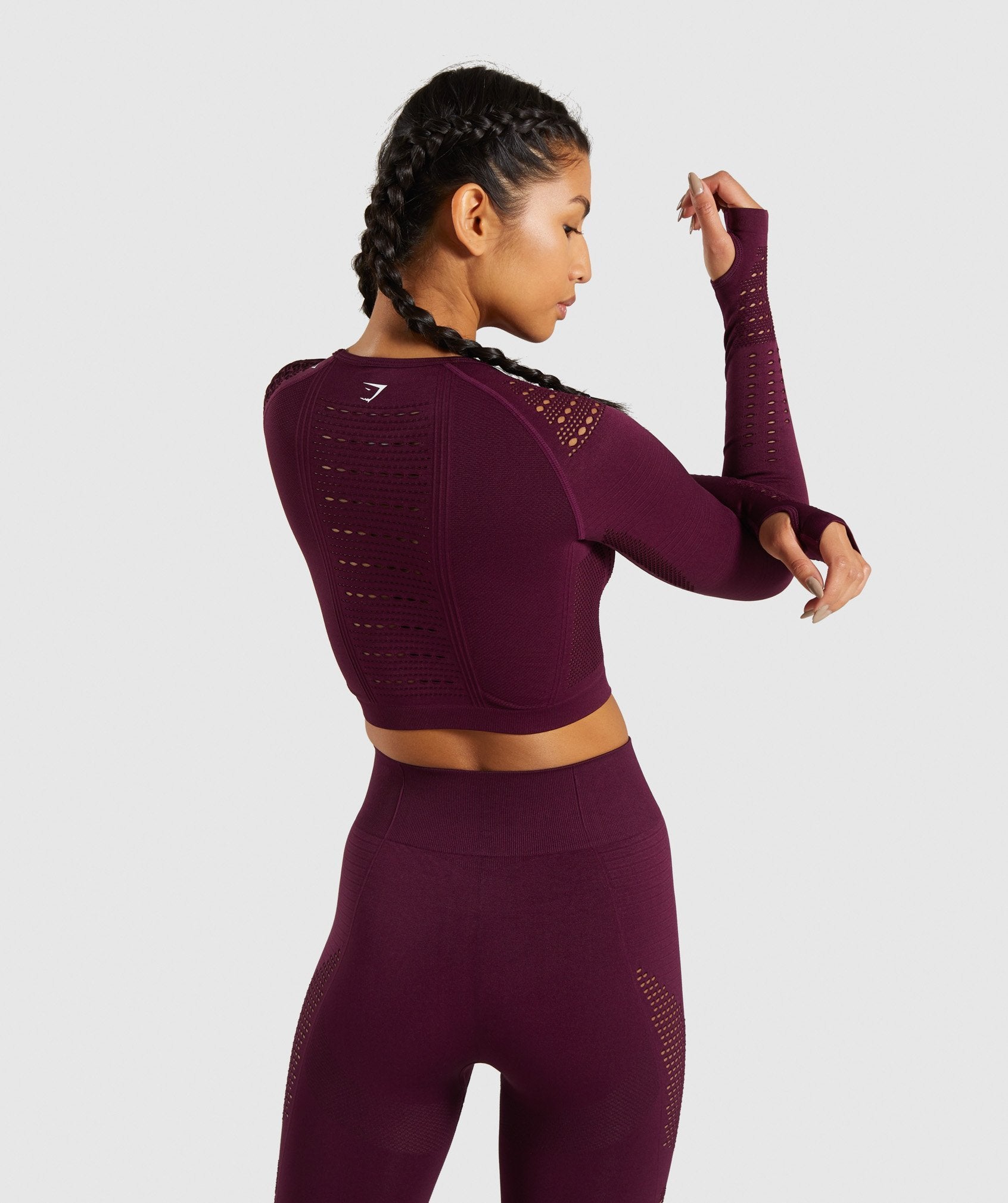 Flawless Knit Long Sleeve Crop Top in Ruby - view 2