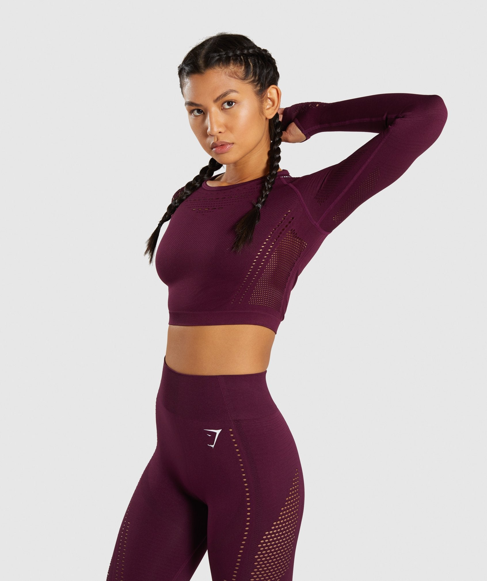 Flawless Knit Long Sleeve Crop Top in Ruby - view 3