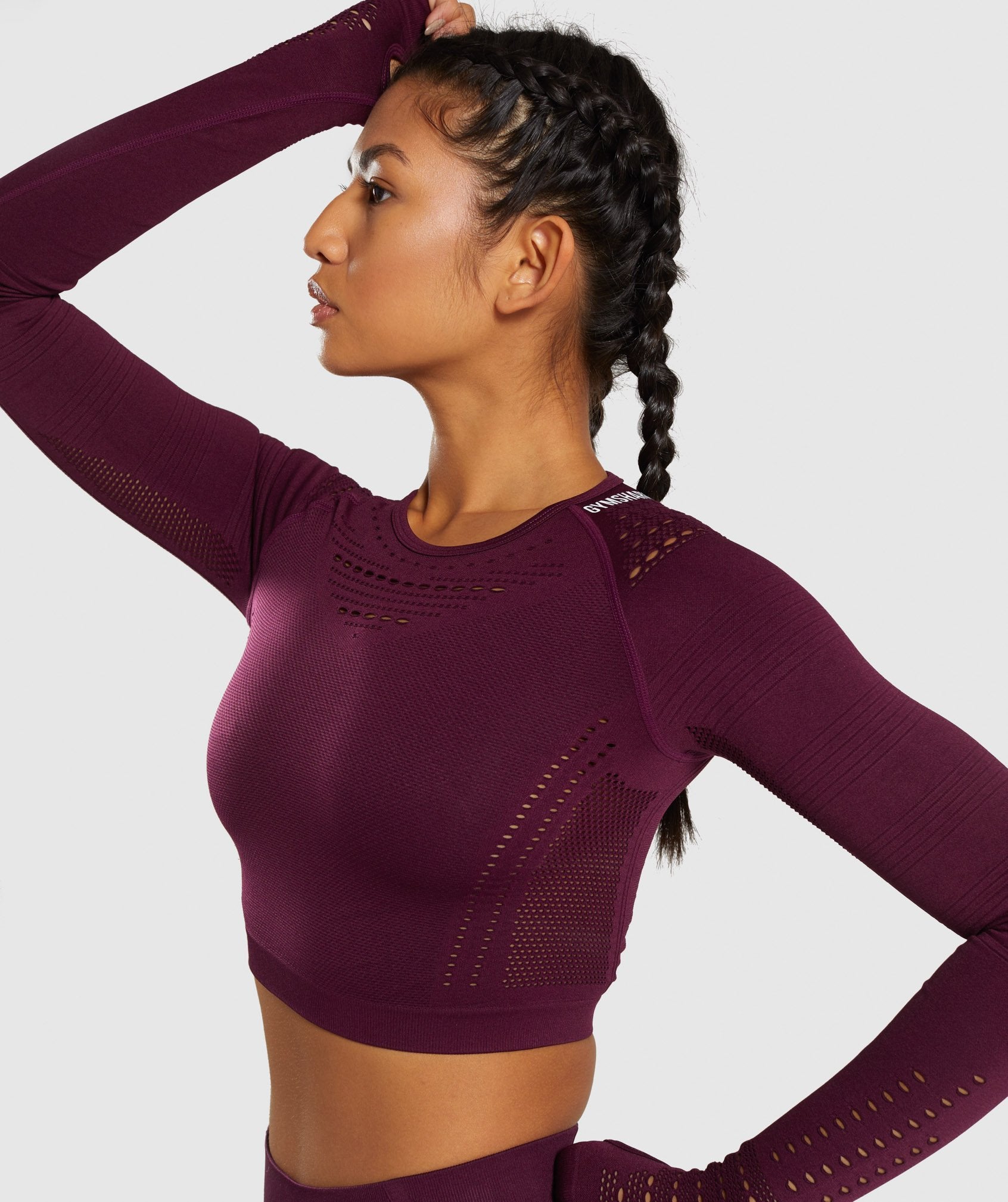 Flawless Knit Long Sleeve Crop Top in Ruby - view 5