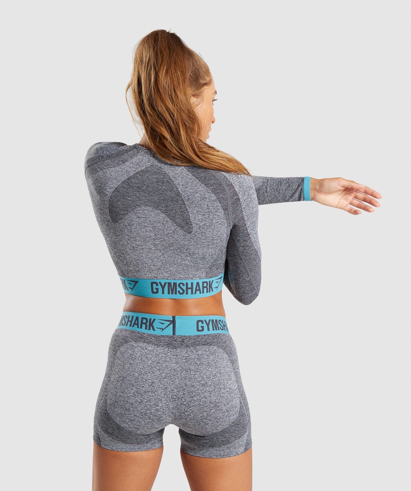 Flex Long Sleeve Crop Top in Charcoal Marl/Dusky Teal - view 2