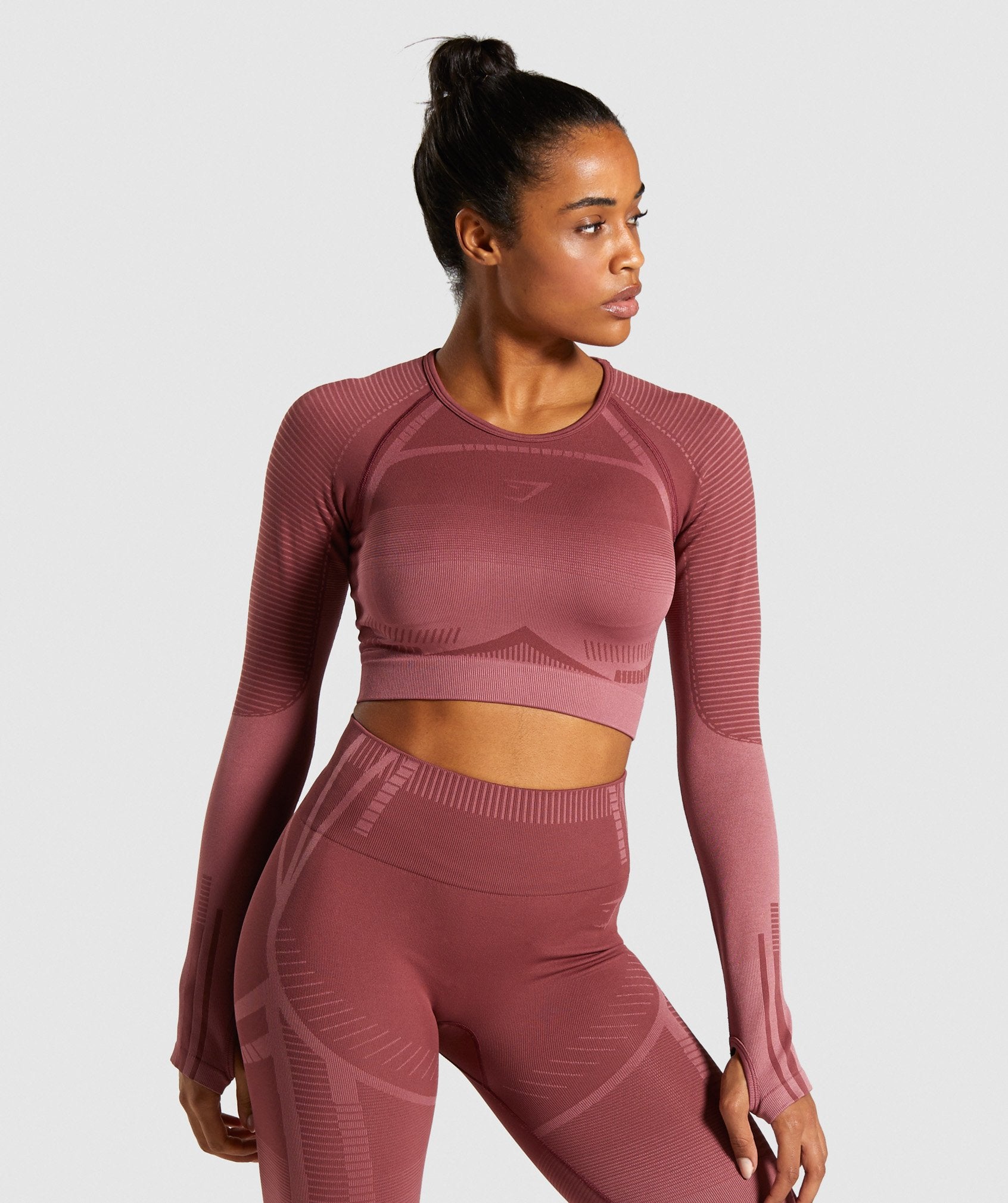 Geo Seamless Long Sleeve Crop Top in Rose