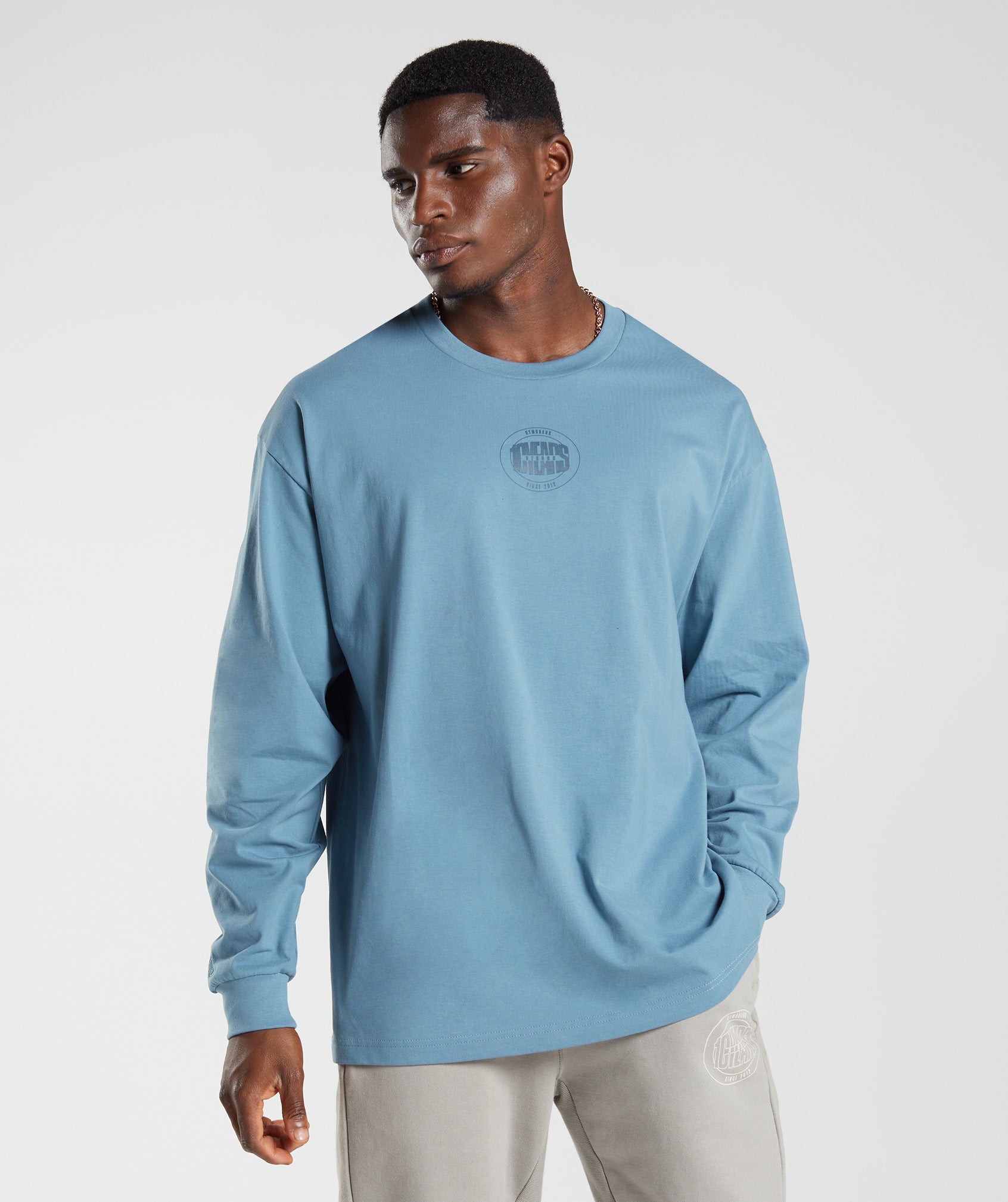 GS10 Year Oversized Long Sleeve T-Shirt in Denim Blue - view 2