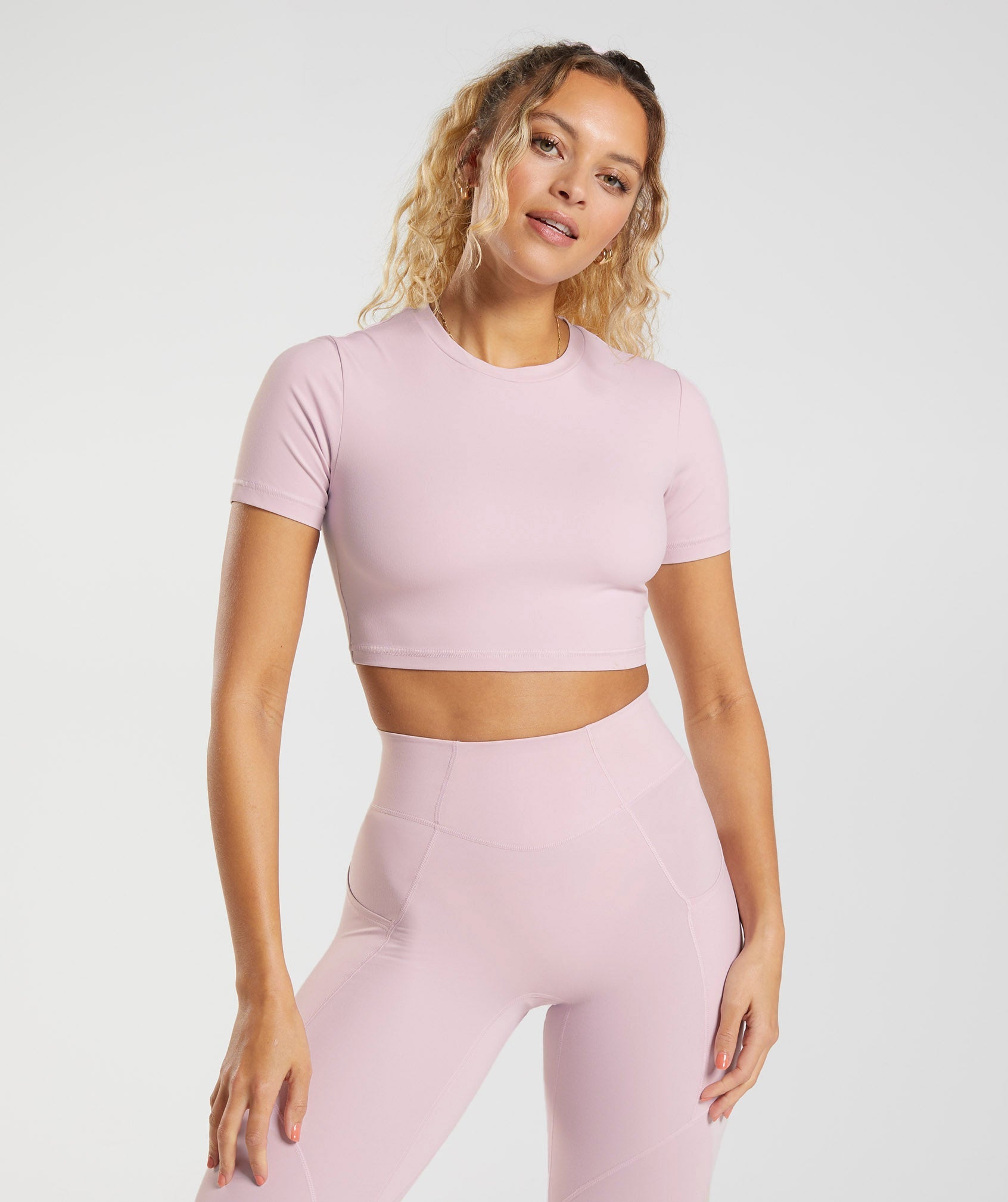 Whitney Short Sleeve Crop Top in Pressed Petal Pink - view 1