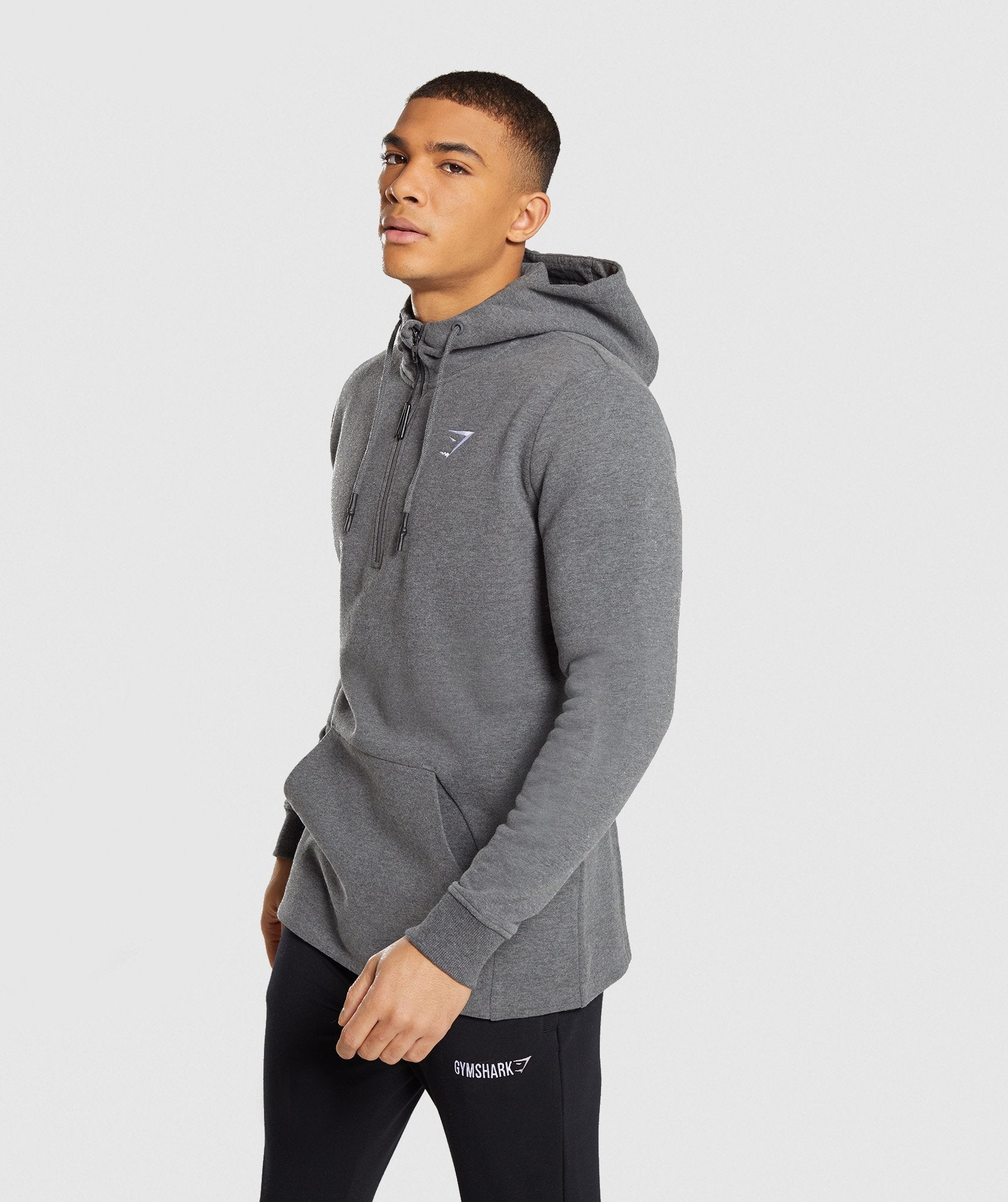 1/2 Zip Hoodie in Charcoal Marl - view 3