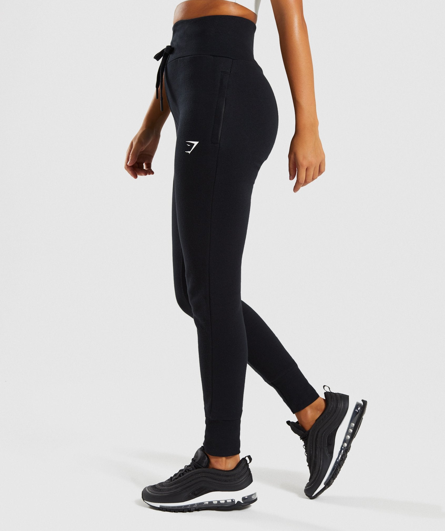 High Waisted Joggers in Black - view 3