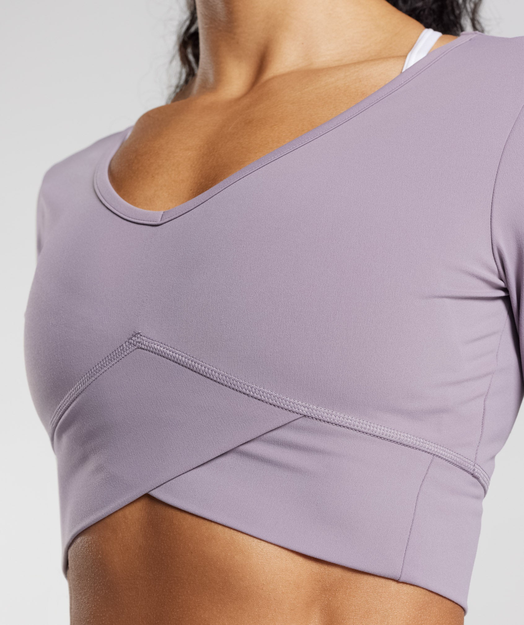 Crossover Long Sleeve Crop Top in Slate Lavender - view 6