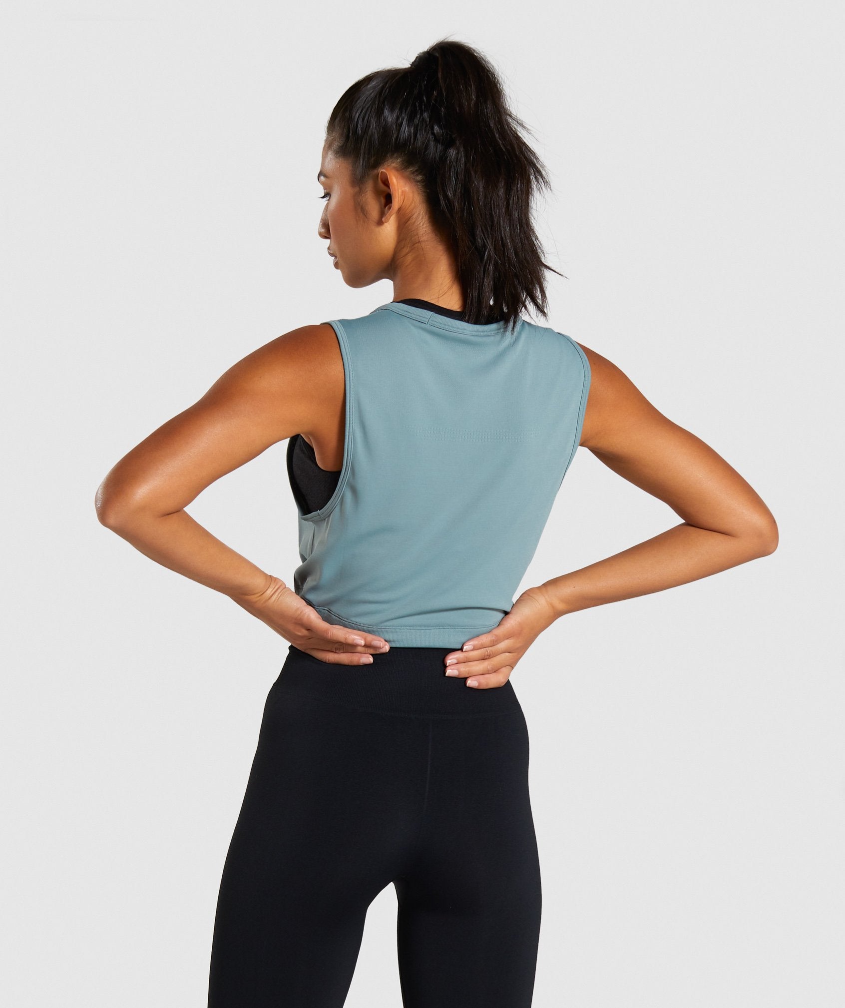 Breeze Lightweight Seamless Crop Top in Turquoise - view 2