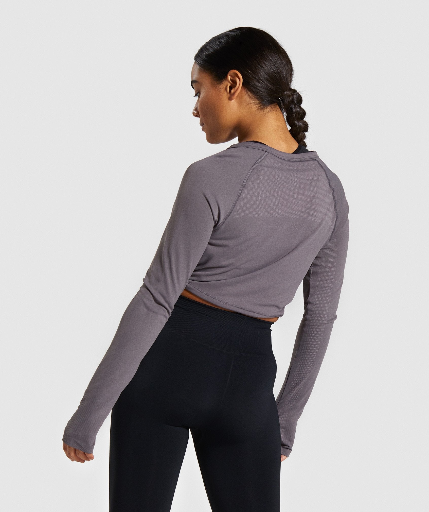 Breeze Lightweight Seamless Long Sleeve Crop Top in Slate Lavender - view 2