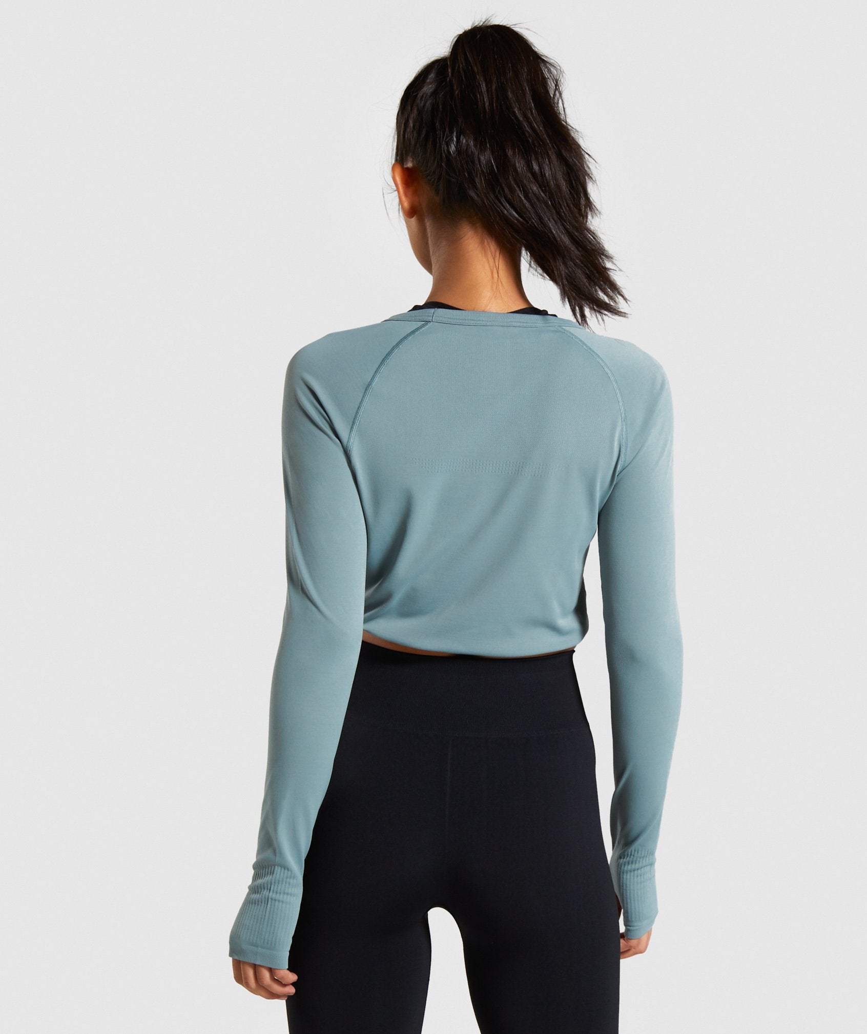 Breeze Lightweight Seamless Long Sleeve Crop Top in Turquoise