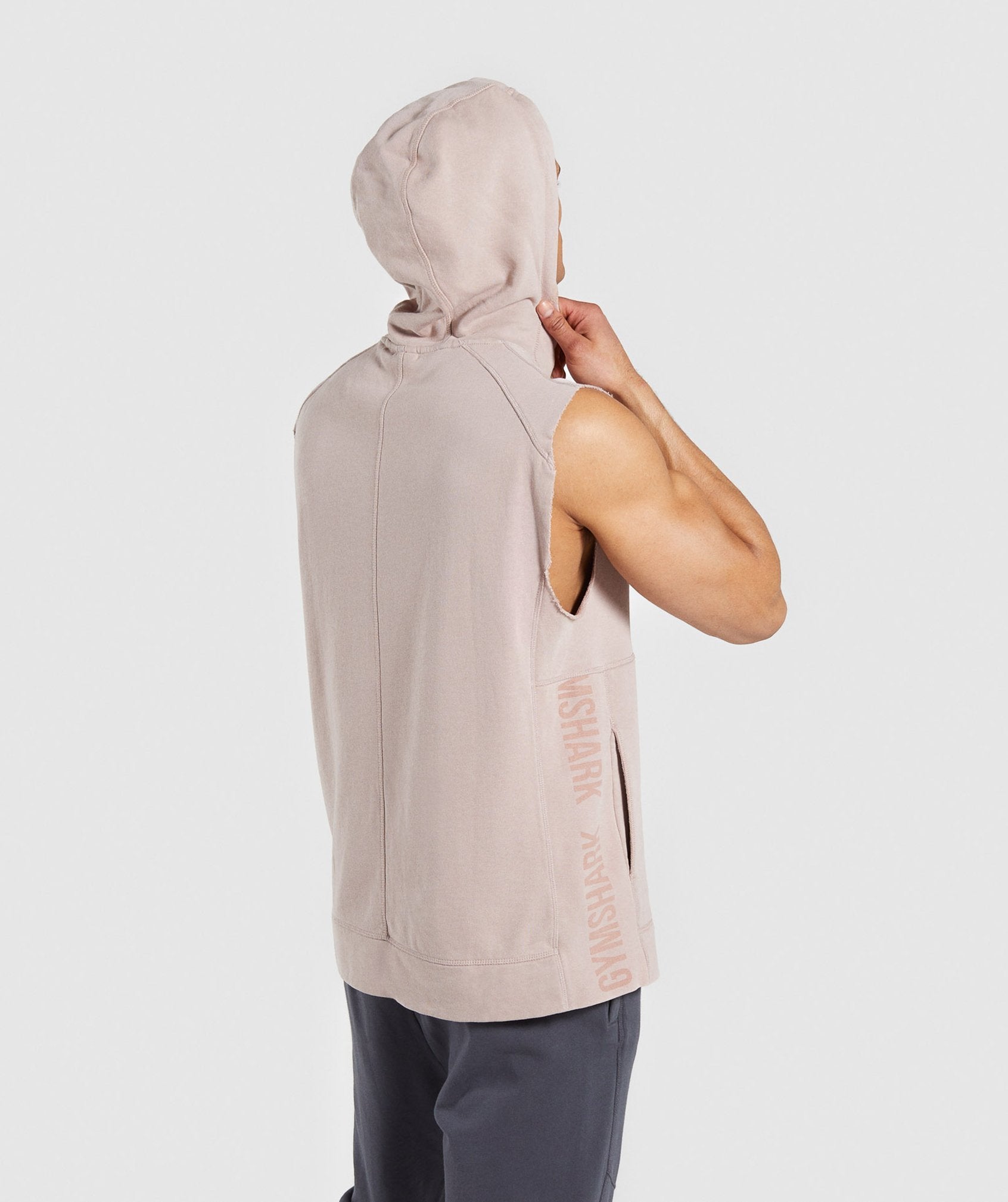 Laundered Sleeveless Hoodie in Nude - view 2