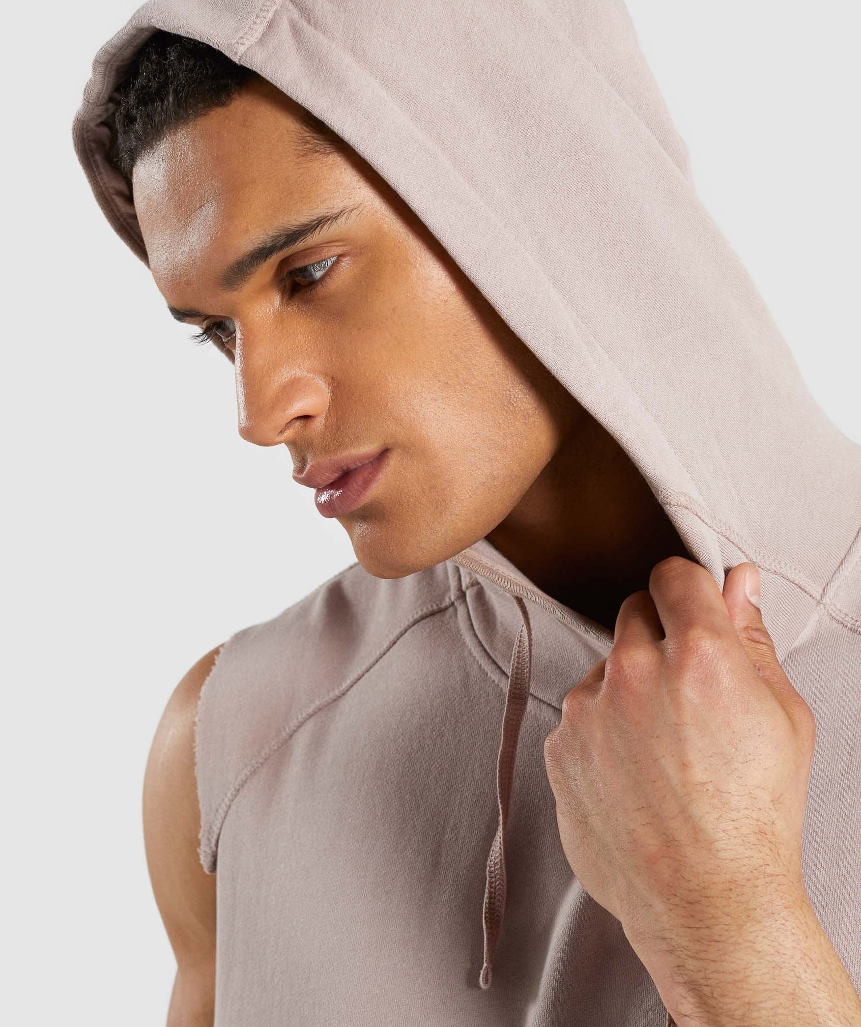 Laundered Sleeveless Hoodie in Nude - view 6