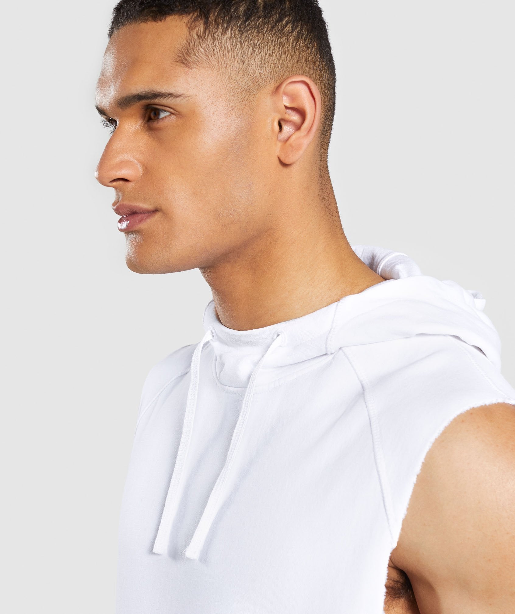 Laundered Sleeveless Hoodie in White - view 6