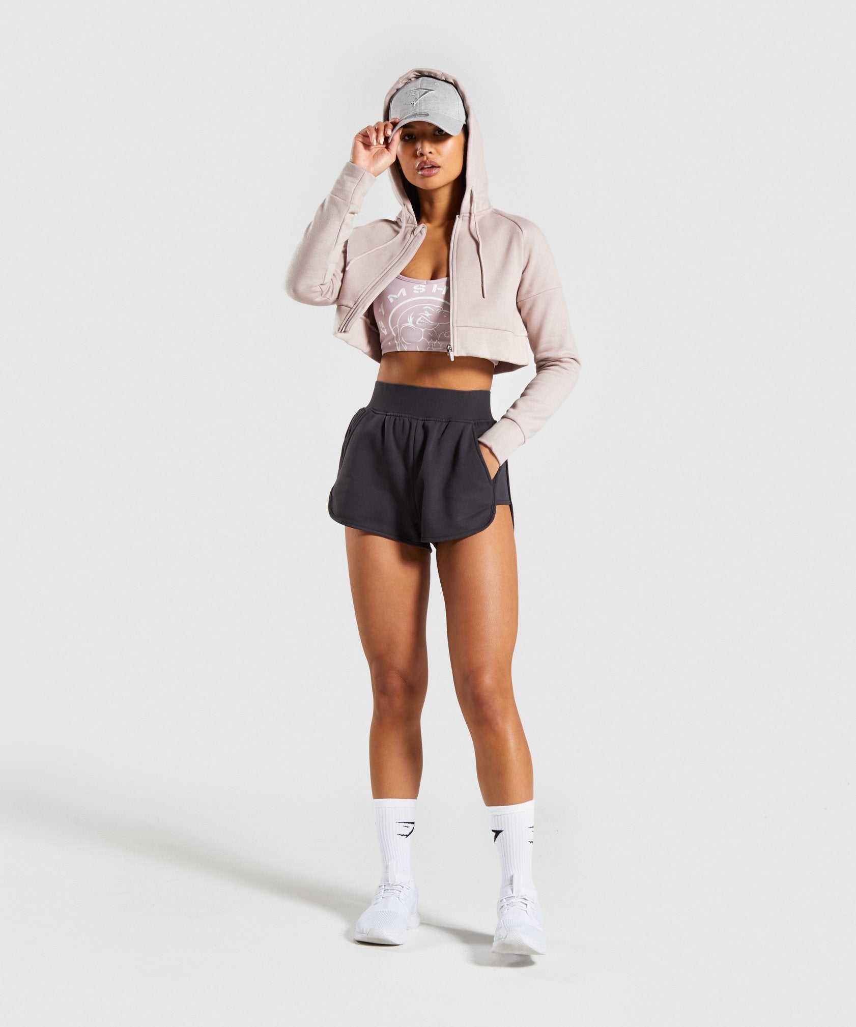 Legacy Fitness Crop Zip Hoodie in Taupe - view 3