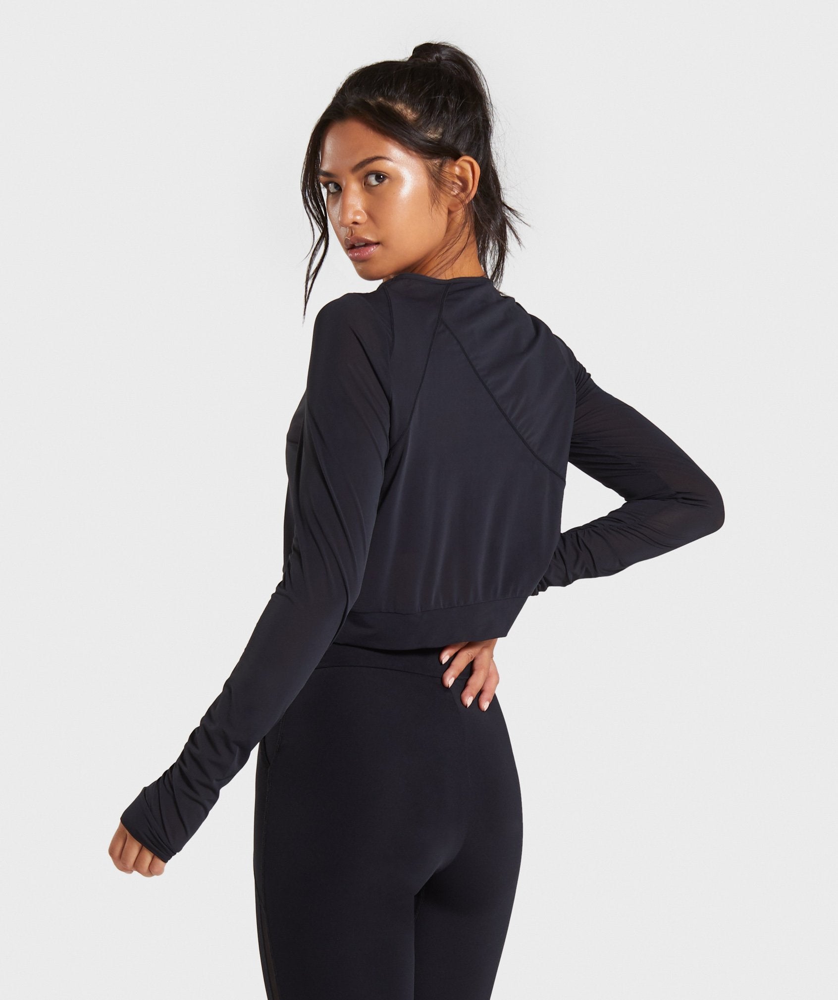 Mesh Layer Long Sleeve Top in Black - view 2