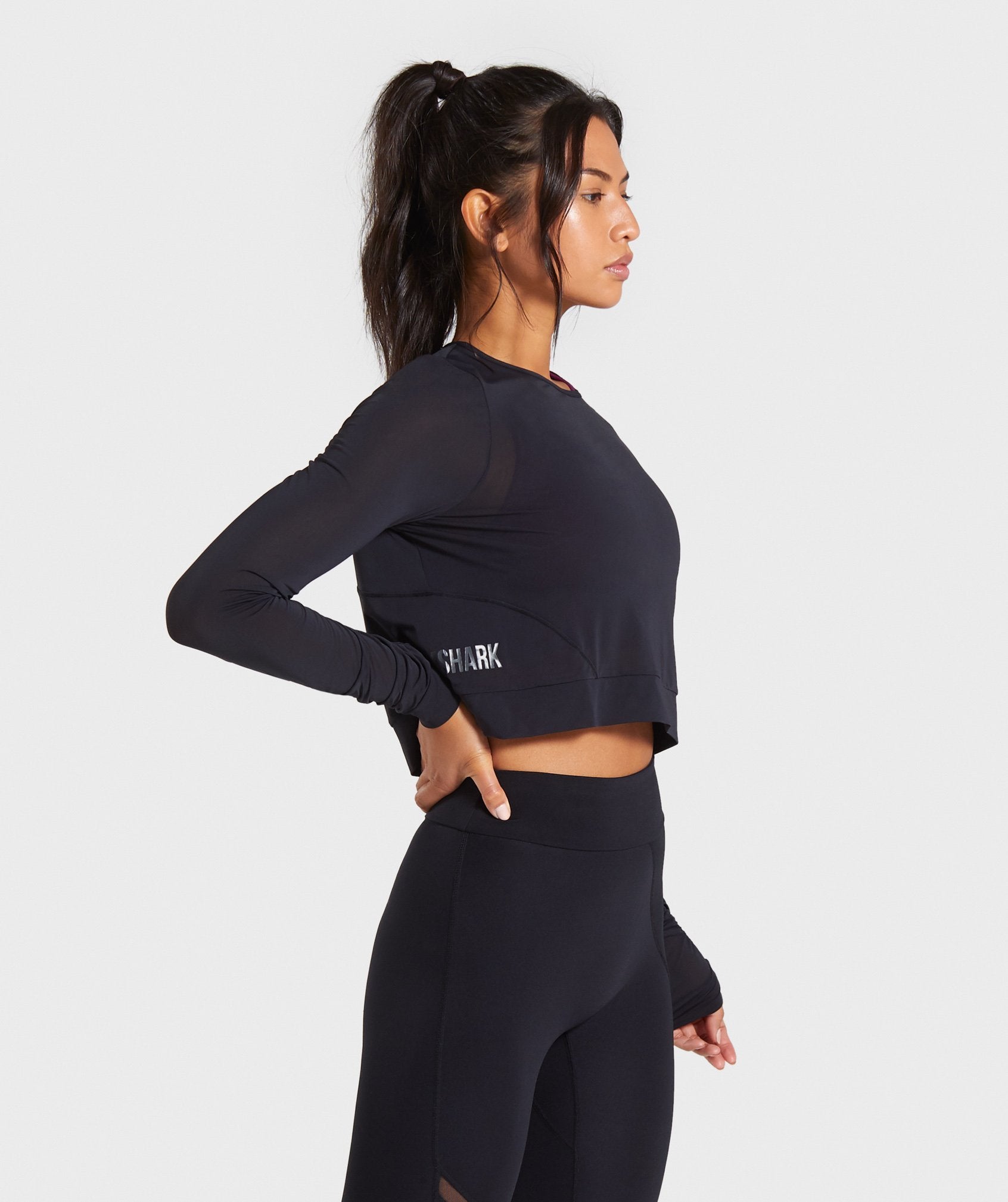 Mesh Layer Long Sleeve Top in Black - view 3