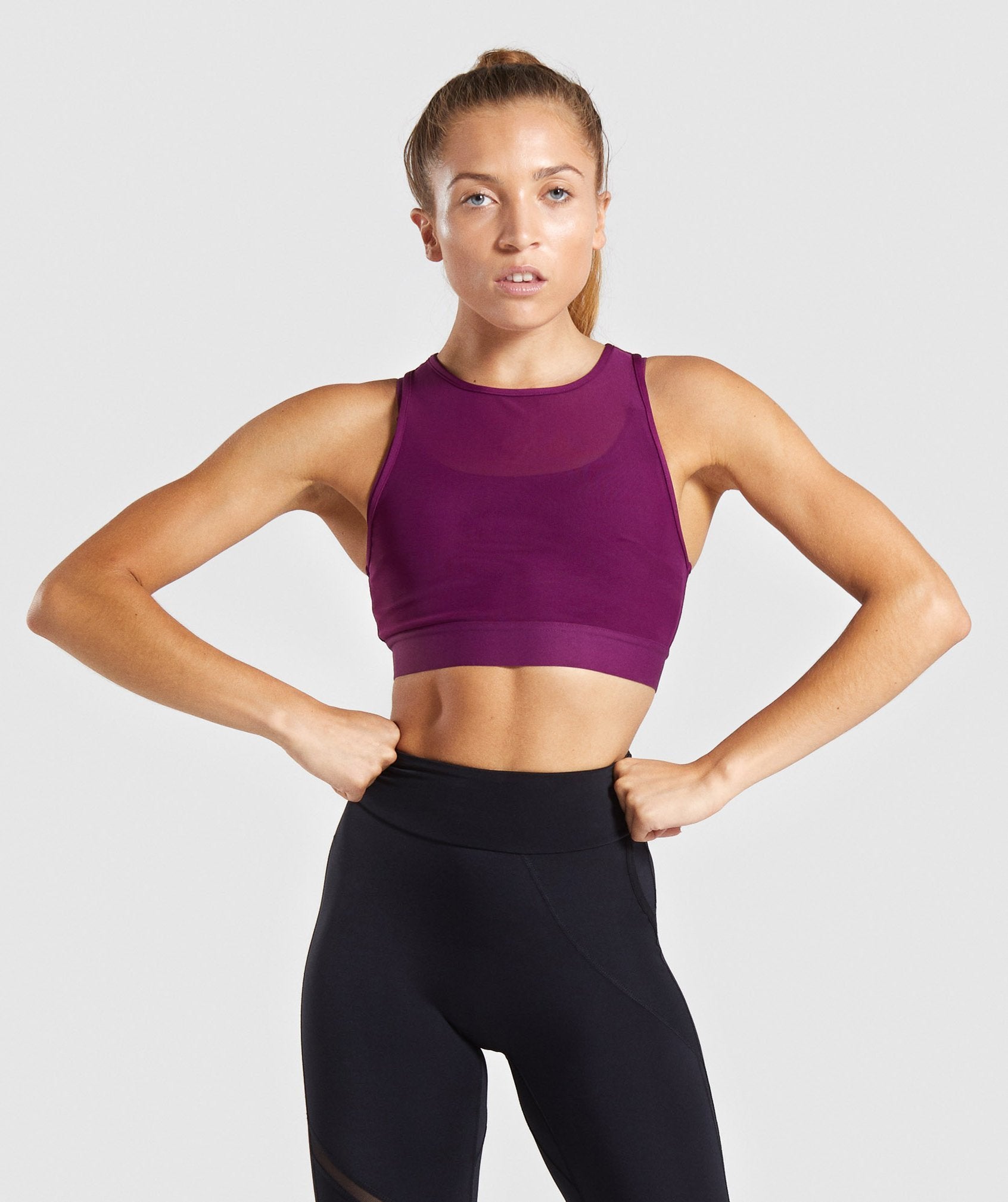 Mesh Layer Sports Bra in Deep Magenta