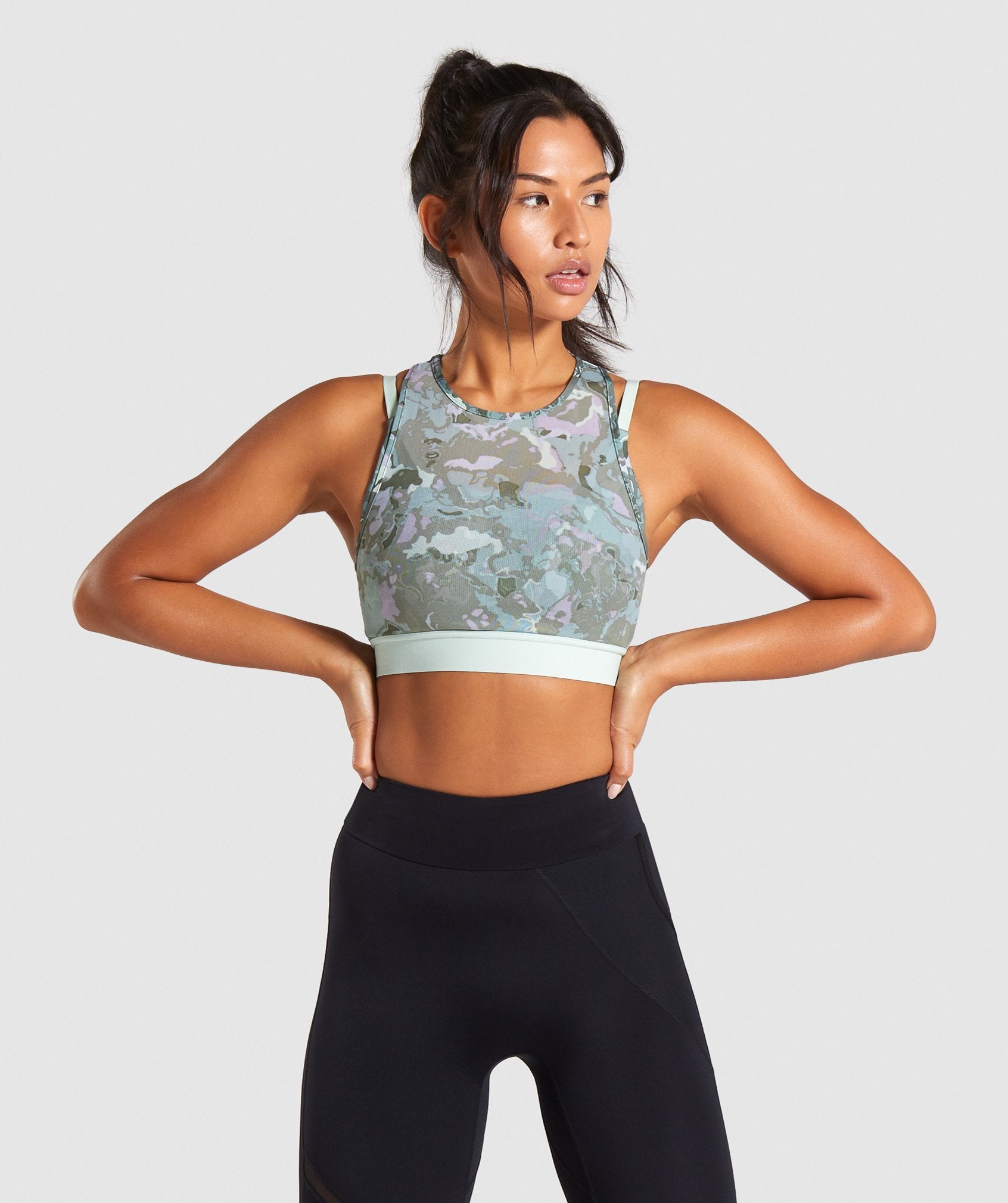 Mesh Layer Sports Bra in Light Green - view 1