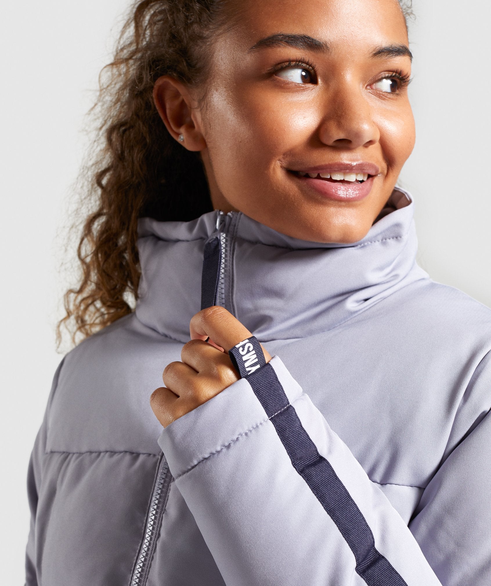 Oversized Puffer Jacket in Lilac Grey/Dark Blue