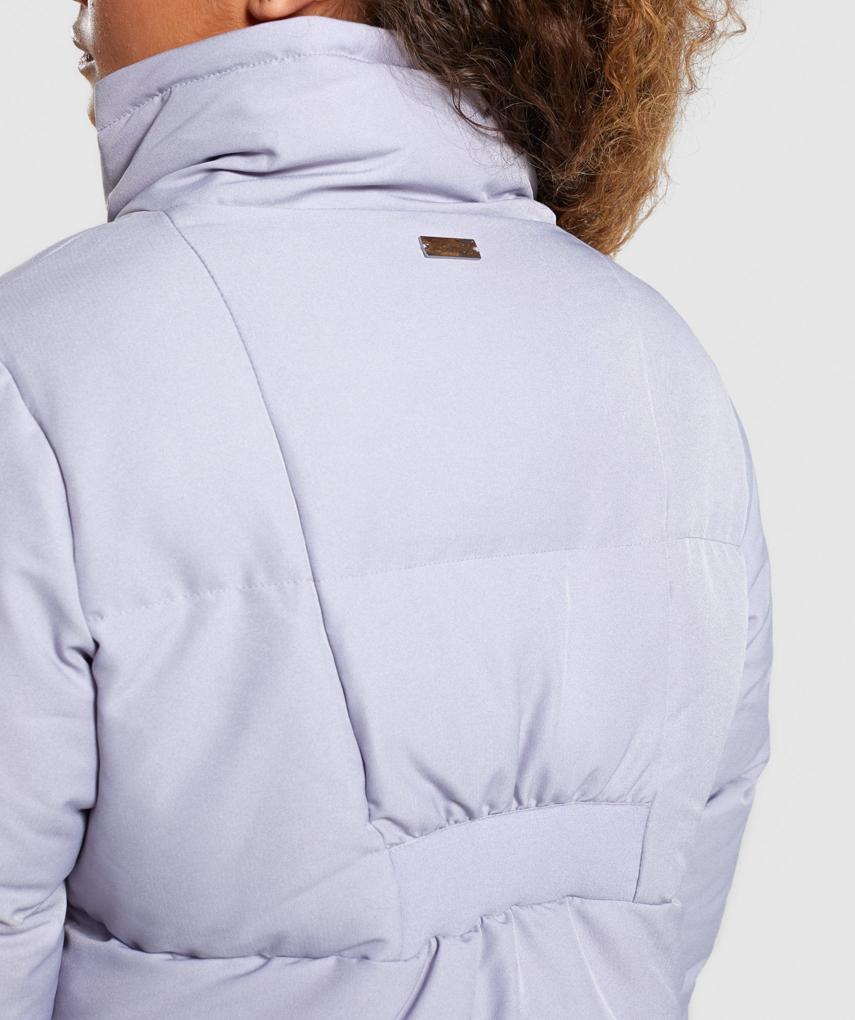 Oversized Puffer Jacket in Lilac Grey/Dark Blue