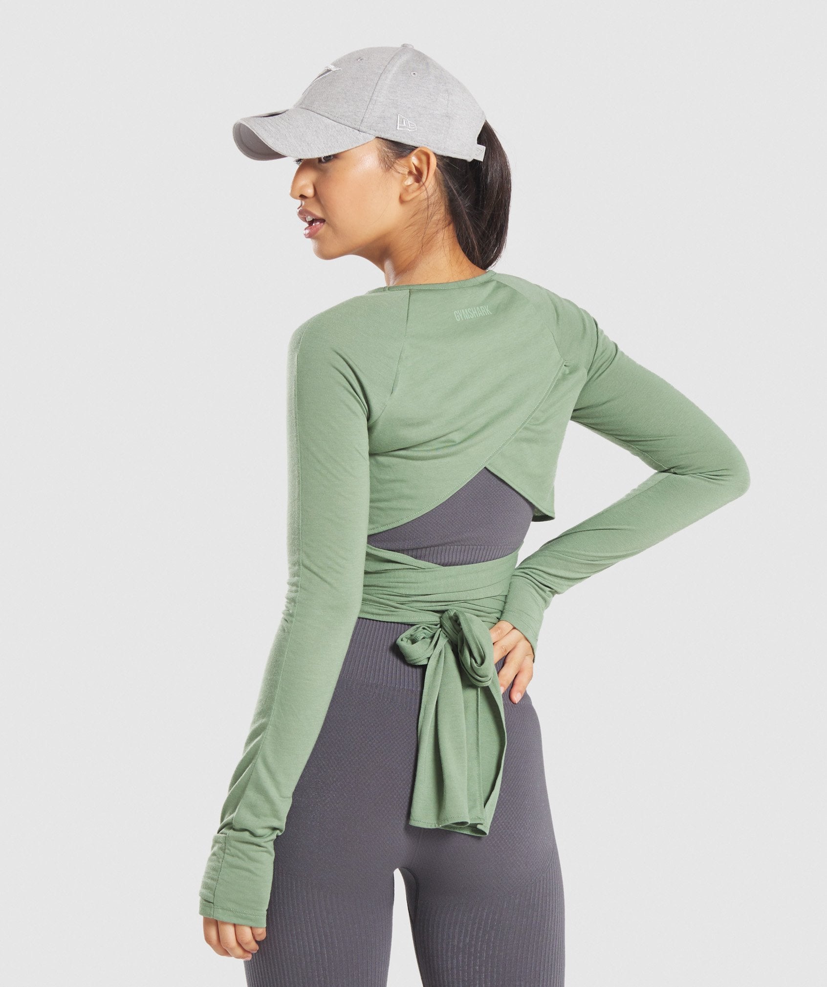 Power Down Long Sleeve Crop Top in  Green - view 2