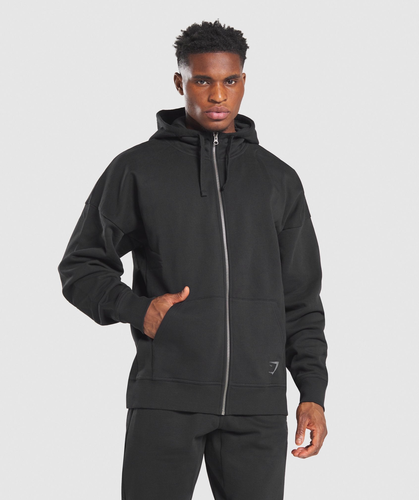 Power Zip Up Hoodie in Black