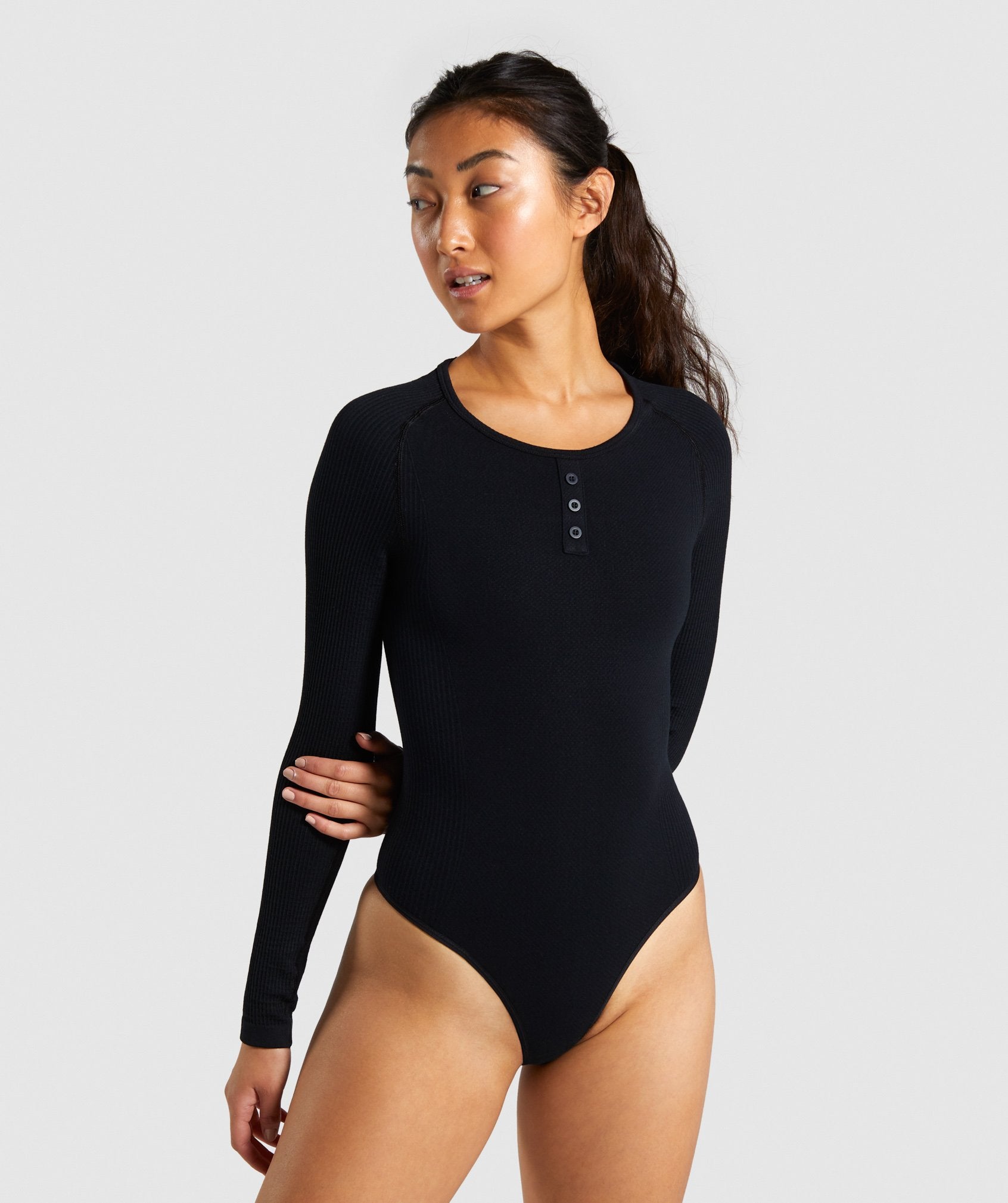 Power Down Long Sleeve Bodysuit in Black