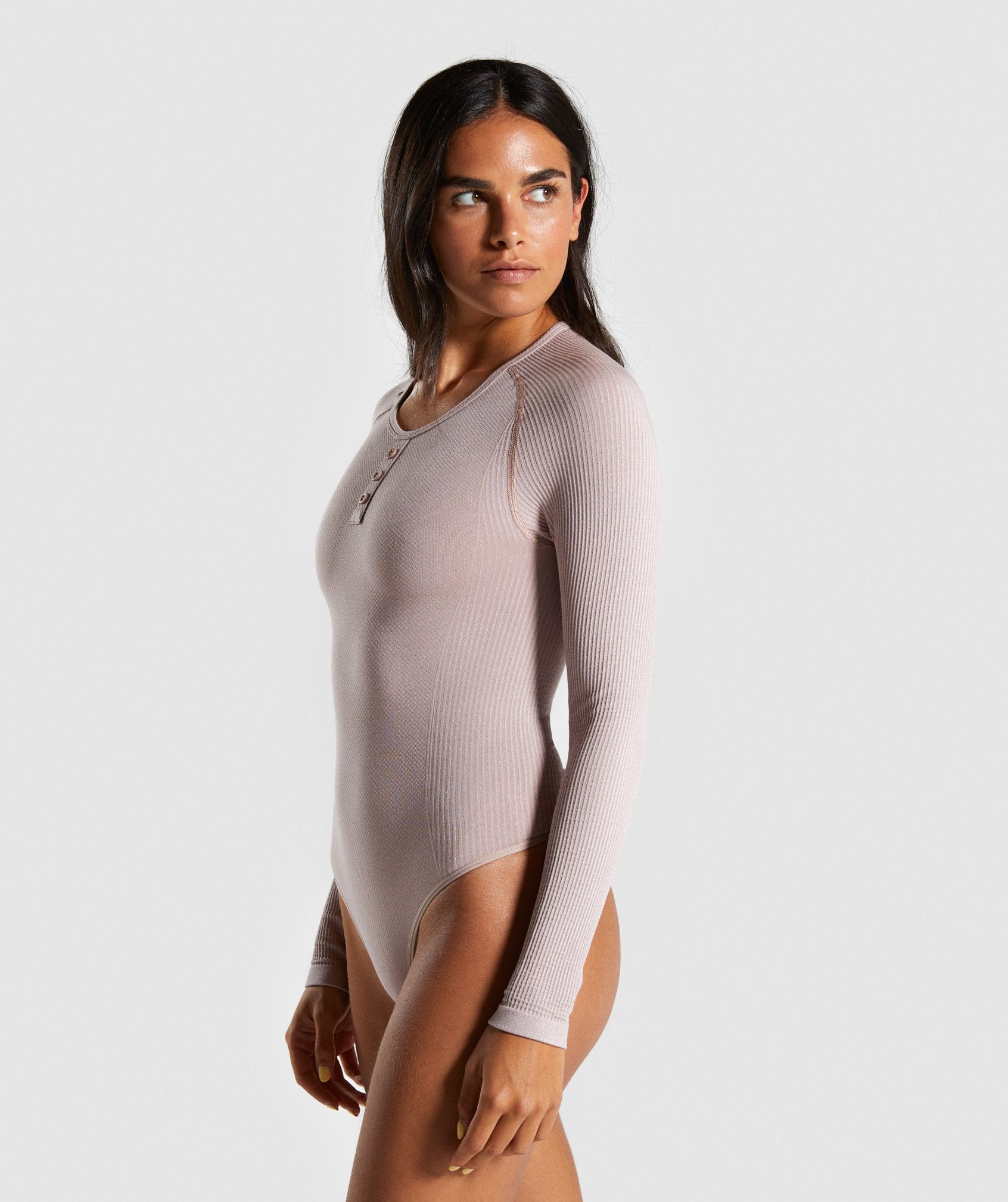 Power Down Long Sleeve Bodysuit in Taupe