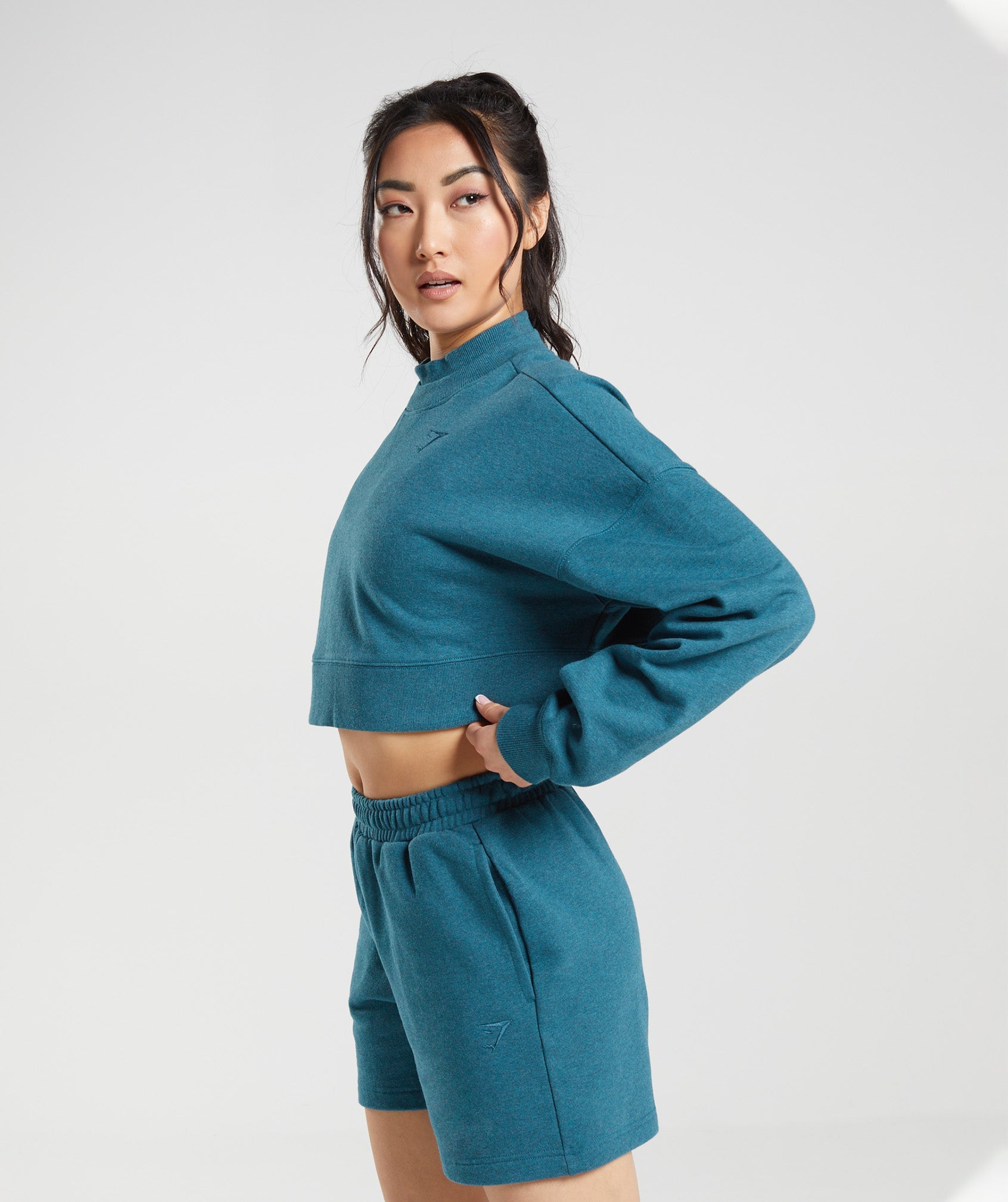 Rest Day Sweats Cropped Pullover in Steel Blue Marl - view 3