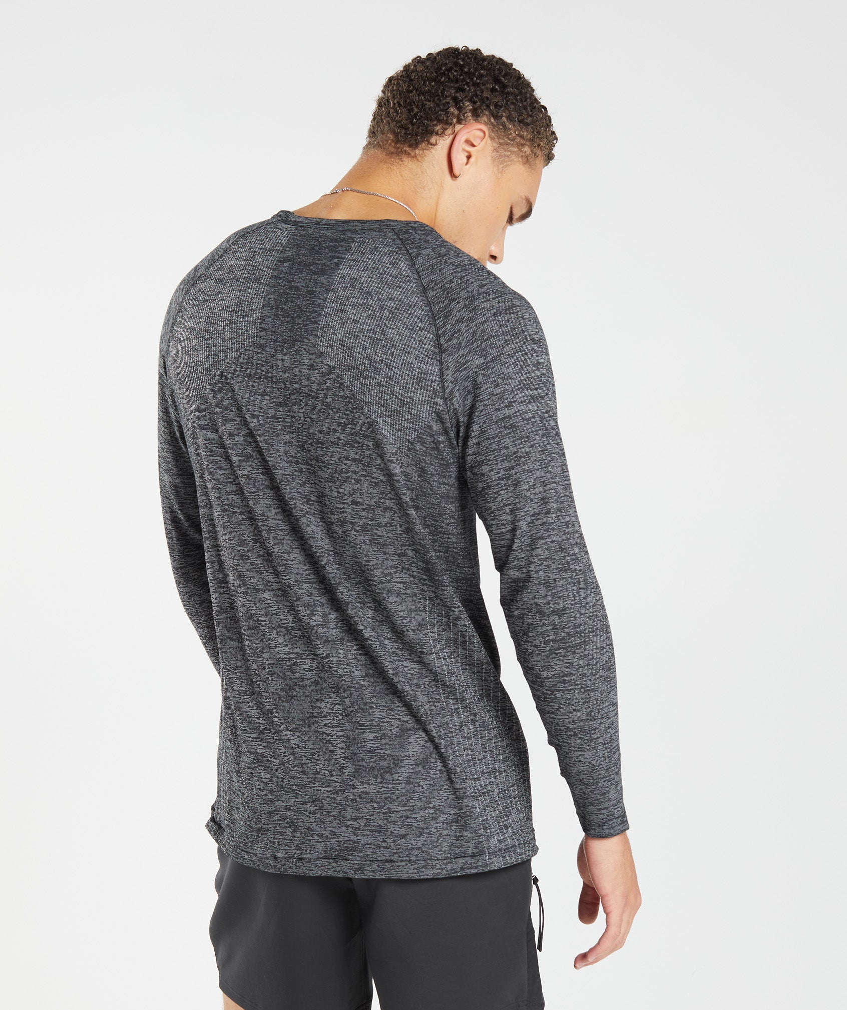 Retake Seamless Long Sleeve T-Shirt in Black/White Marl - view 2