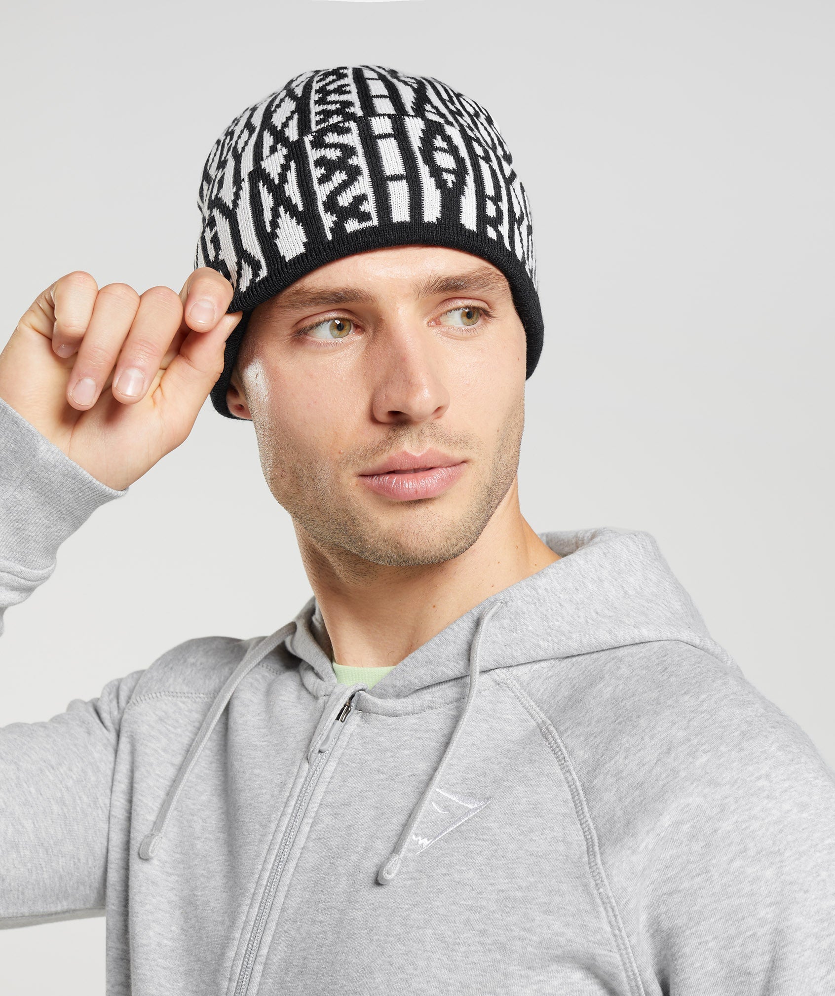 Reversable Jacquard Beanie in Black/White - view 4